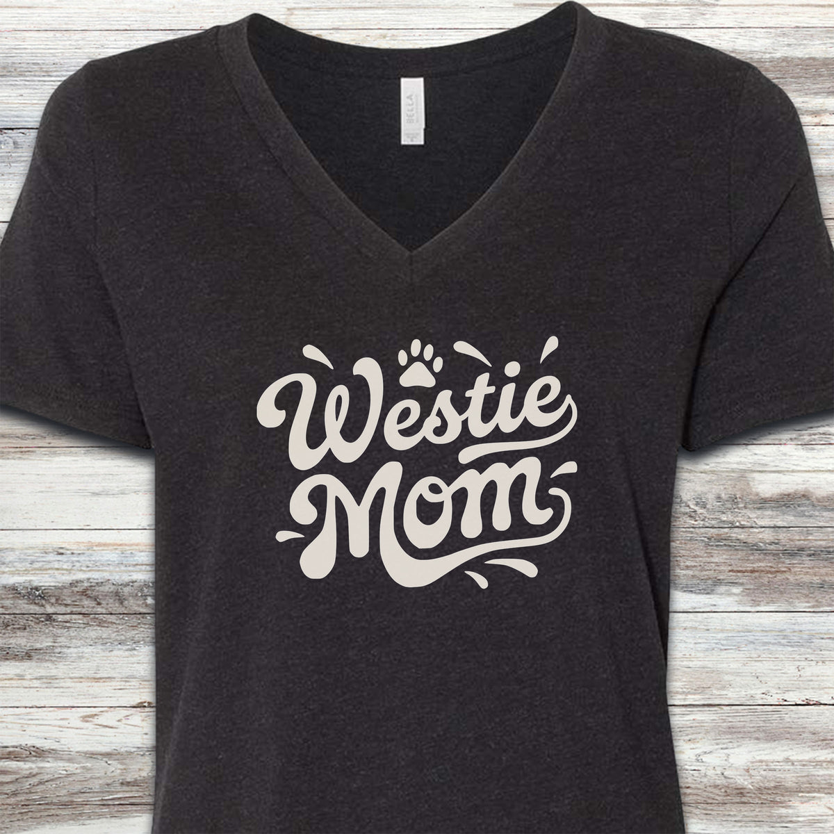 West Highland Groovy Mom V-Neck Tee - Black Heather