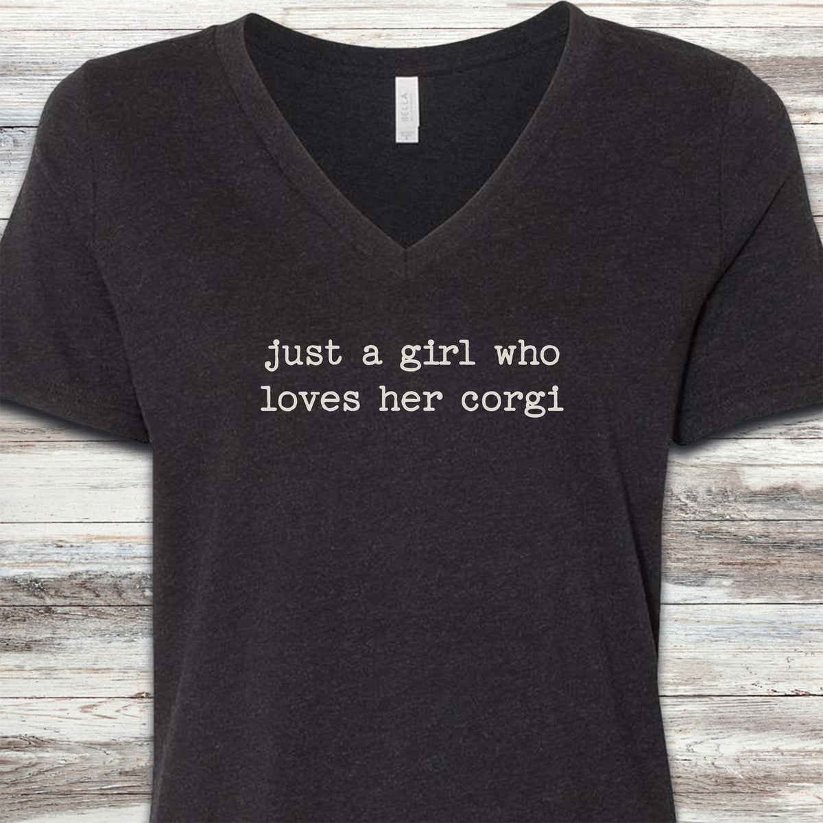Corgi Girl V-Neck Tee - Black Heather