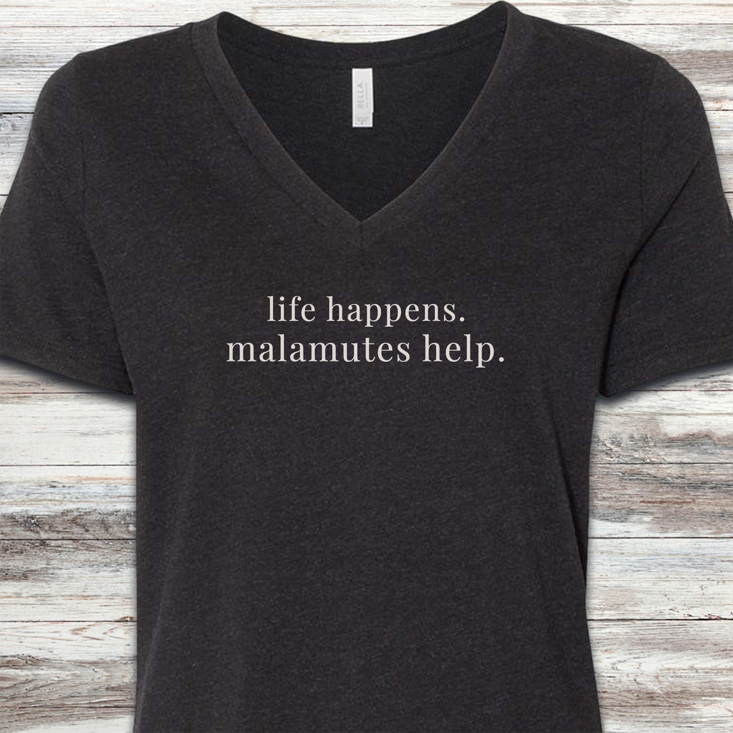 Malamute Help V-Neck Tee - Black Heather