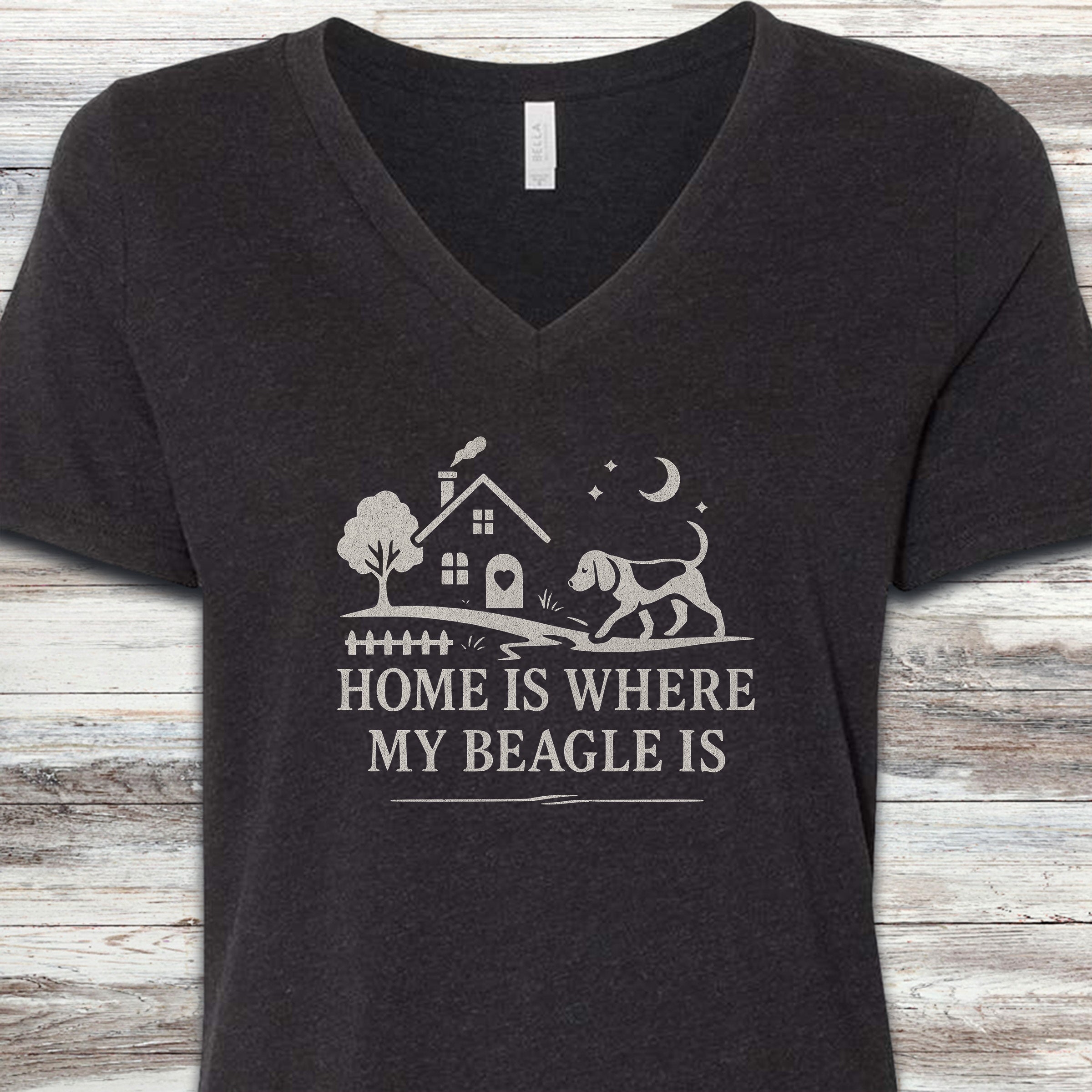 Beagle Home V-Neck Tee - Black Heather