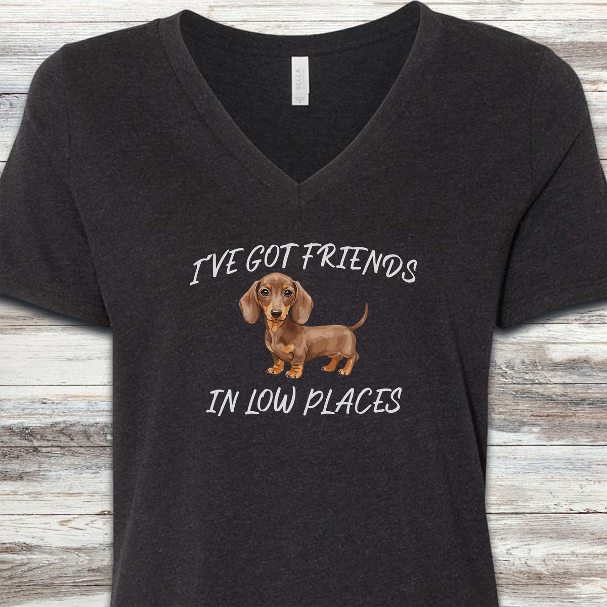 Dachshund Low Places V-Neck Tee - Black Heather