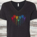 Rainbow Heart Prints V-Neck Tee - Black Heather
