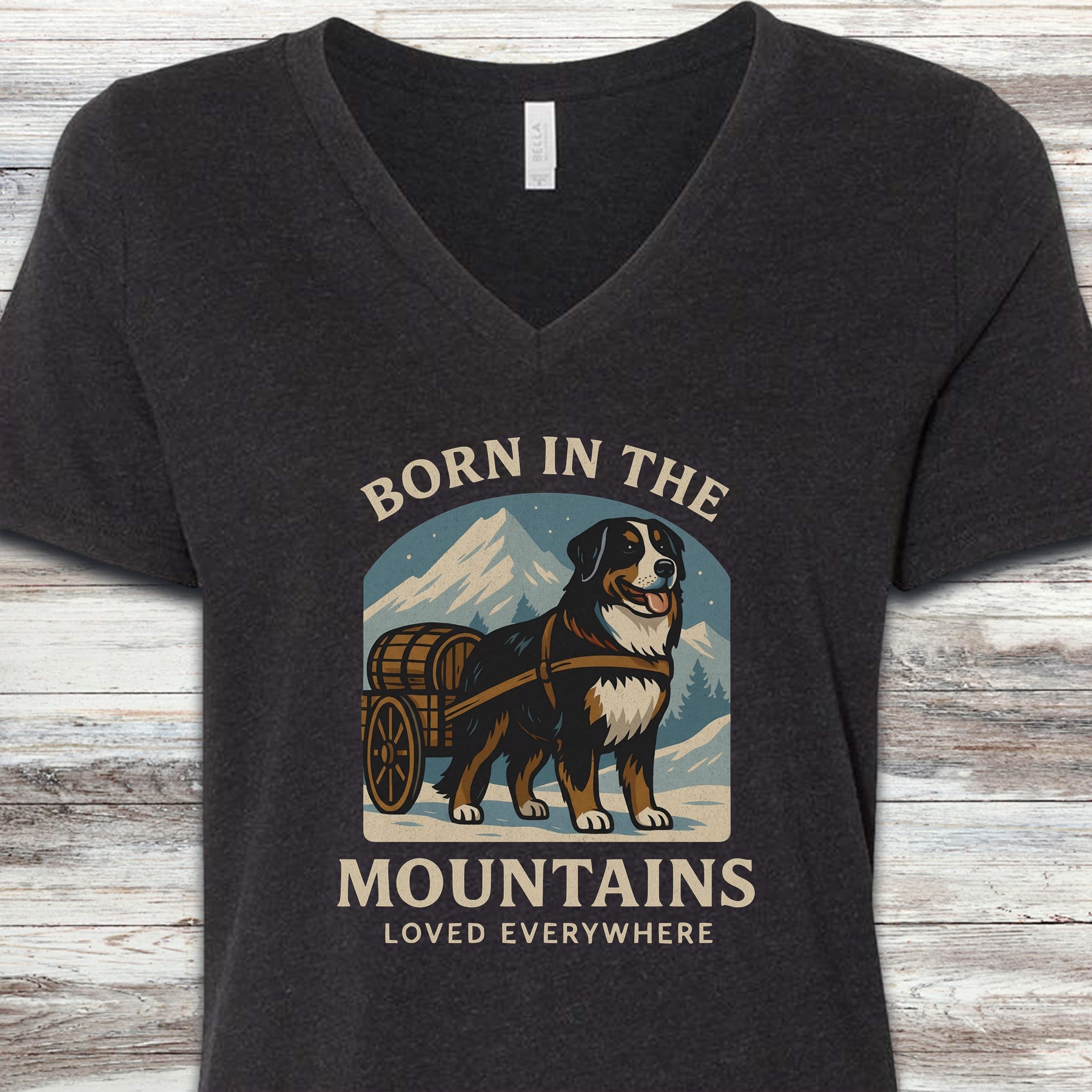Bernese Mountain Dog Born V-Neck Tee - Black Heather