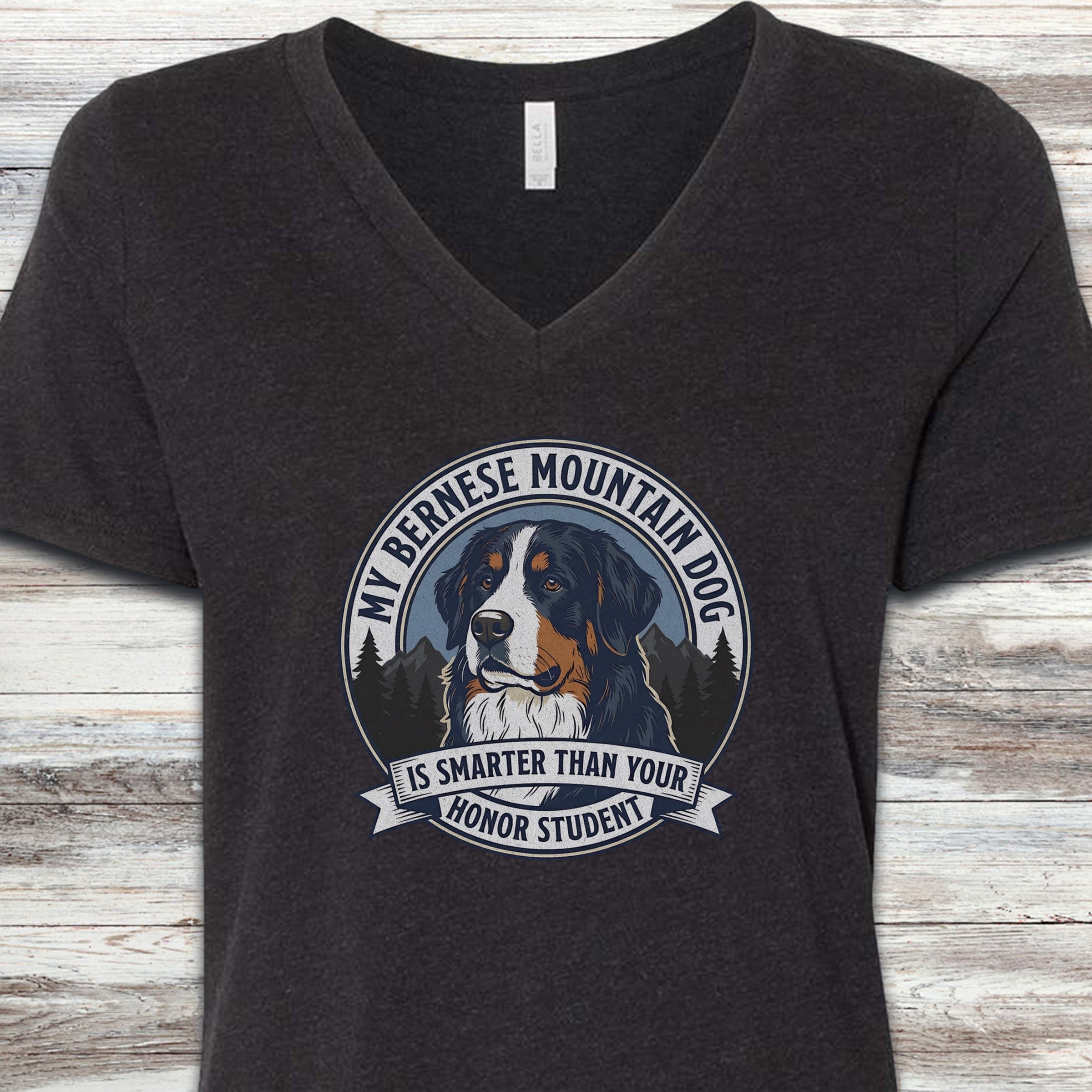 Bernese Mountain Dog Smart V-Neck Tee - Black Heather