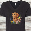 Golden Retriever Spring Portrait V-Neck Tee - Black Heather