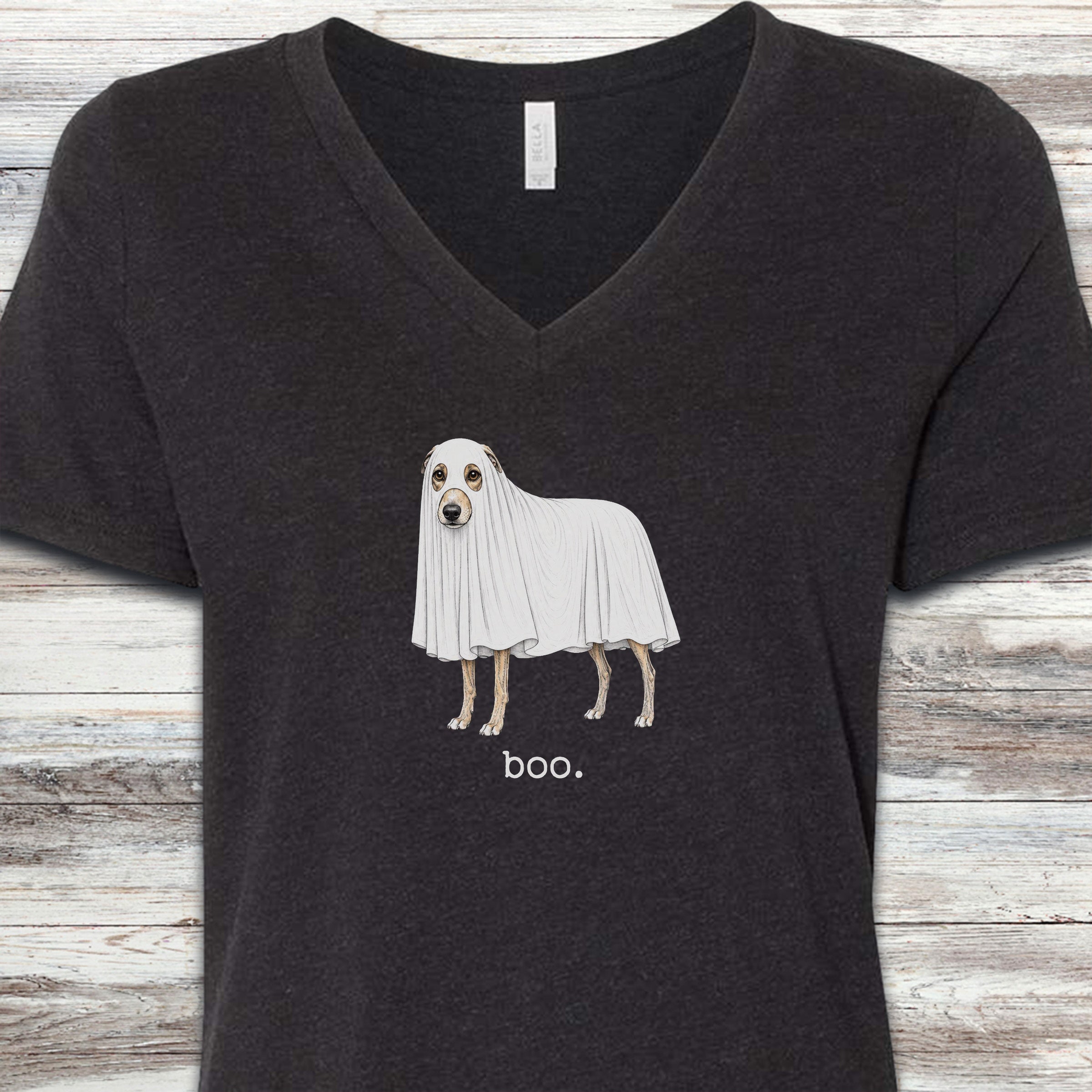 Whippet Boo V-Neck Tee - Black Heather
