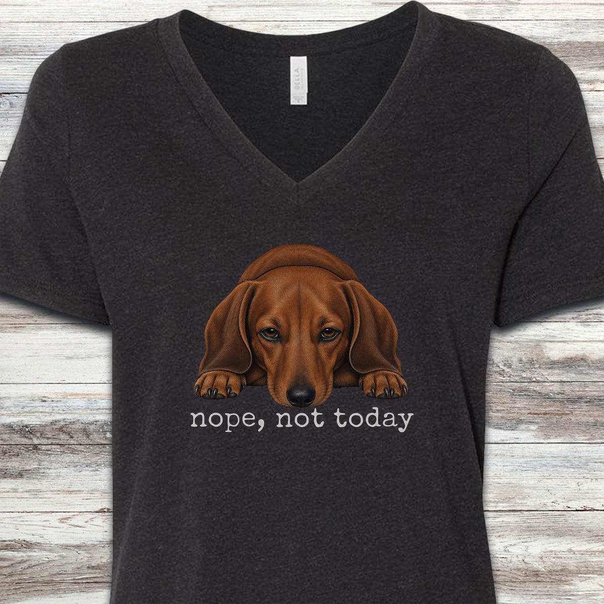 Dachshund Nope V-Neck Tee - Black Heather