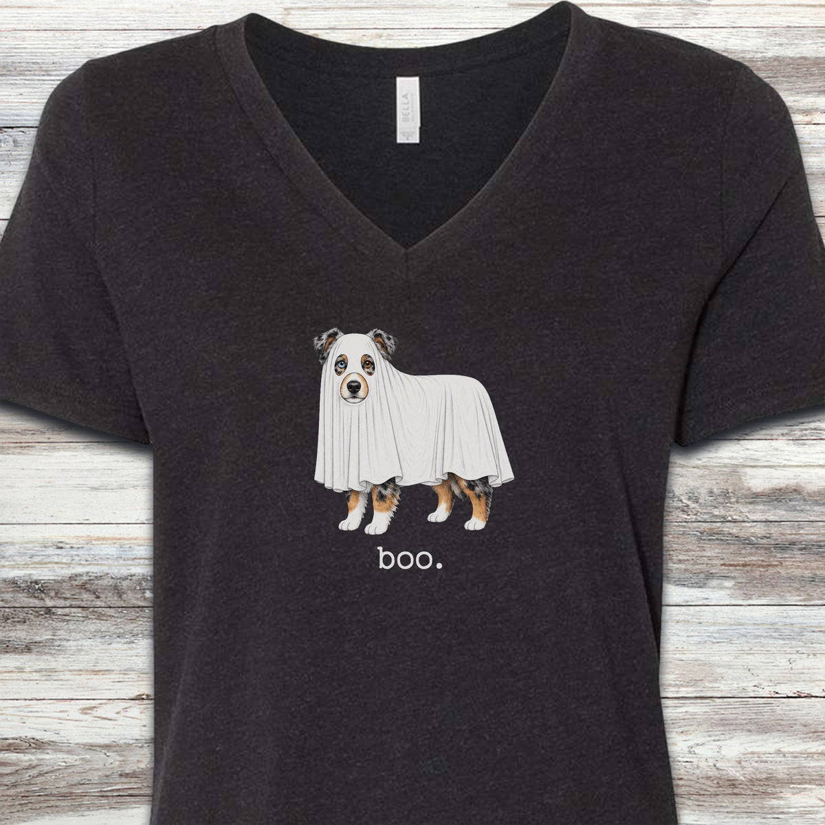 American Shepherd Boo V-Neck Tee - Black Heather