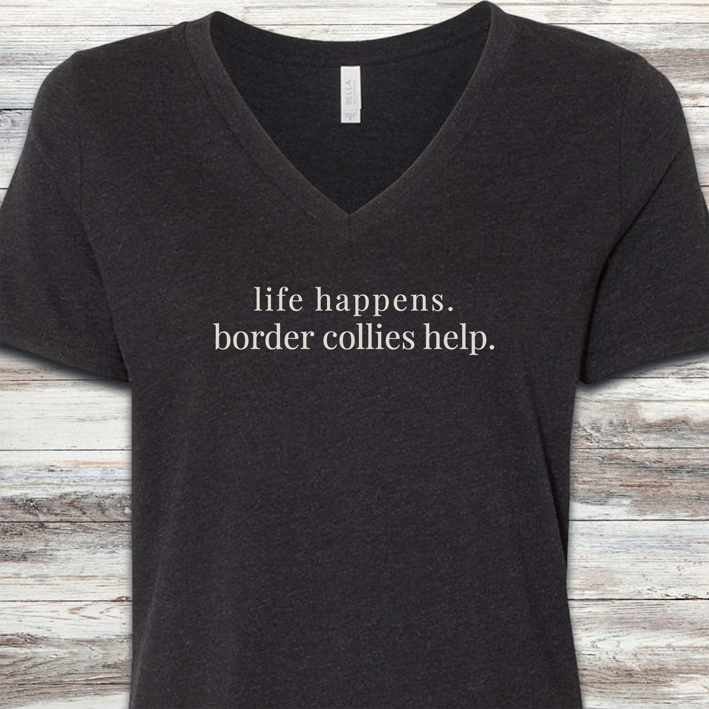 Border Collie Help V-Neck Tee - Black Heather