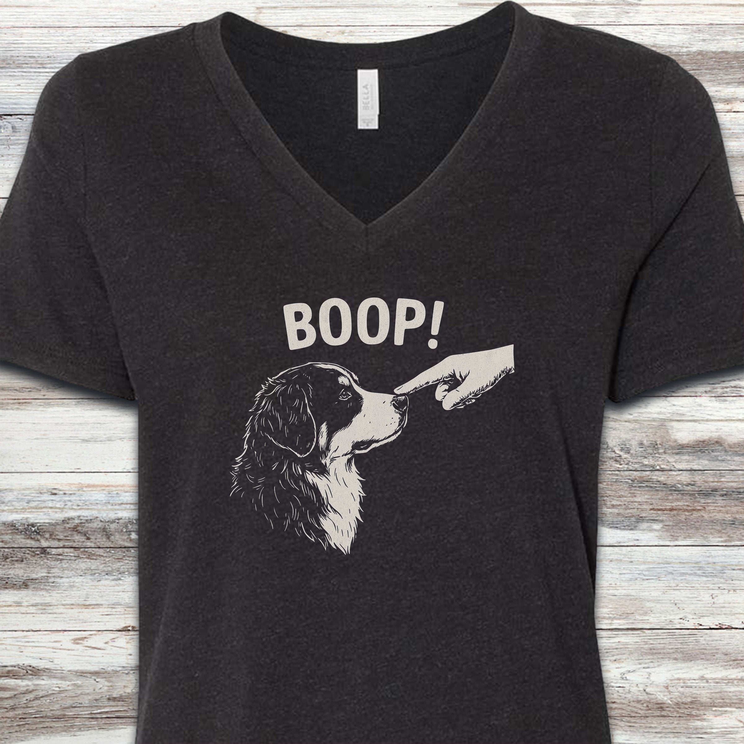 Bernese Mountain Dog Boop V-Neck Tee - Black Heather