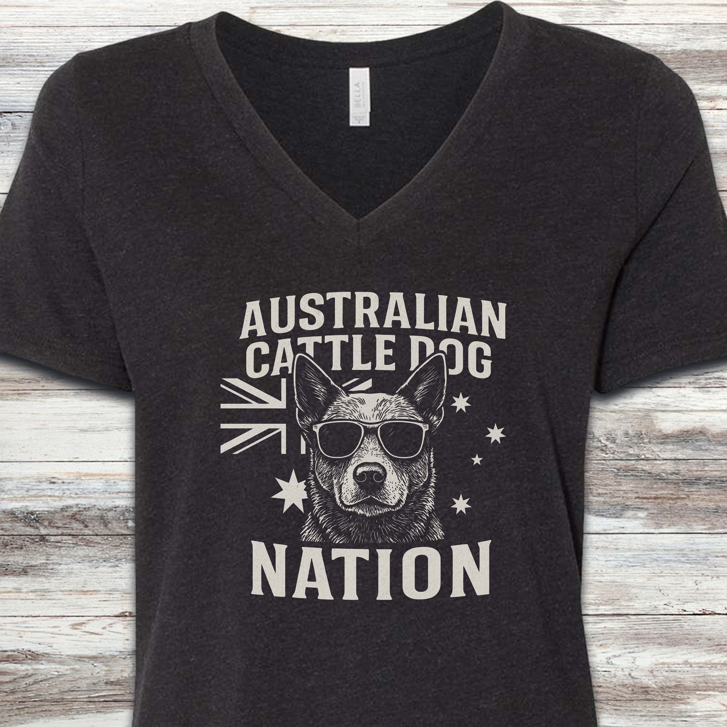 Australian Cattle Dog Australia V-Neck Tee - Black Heather