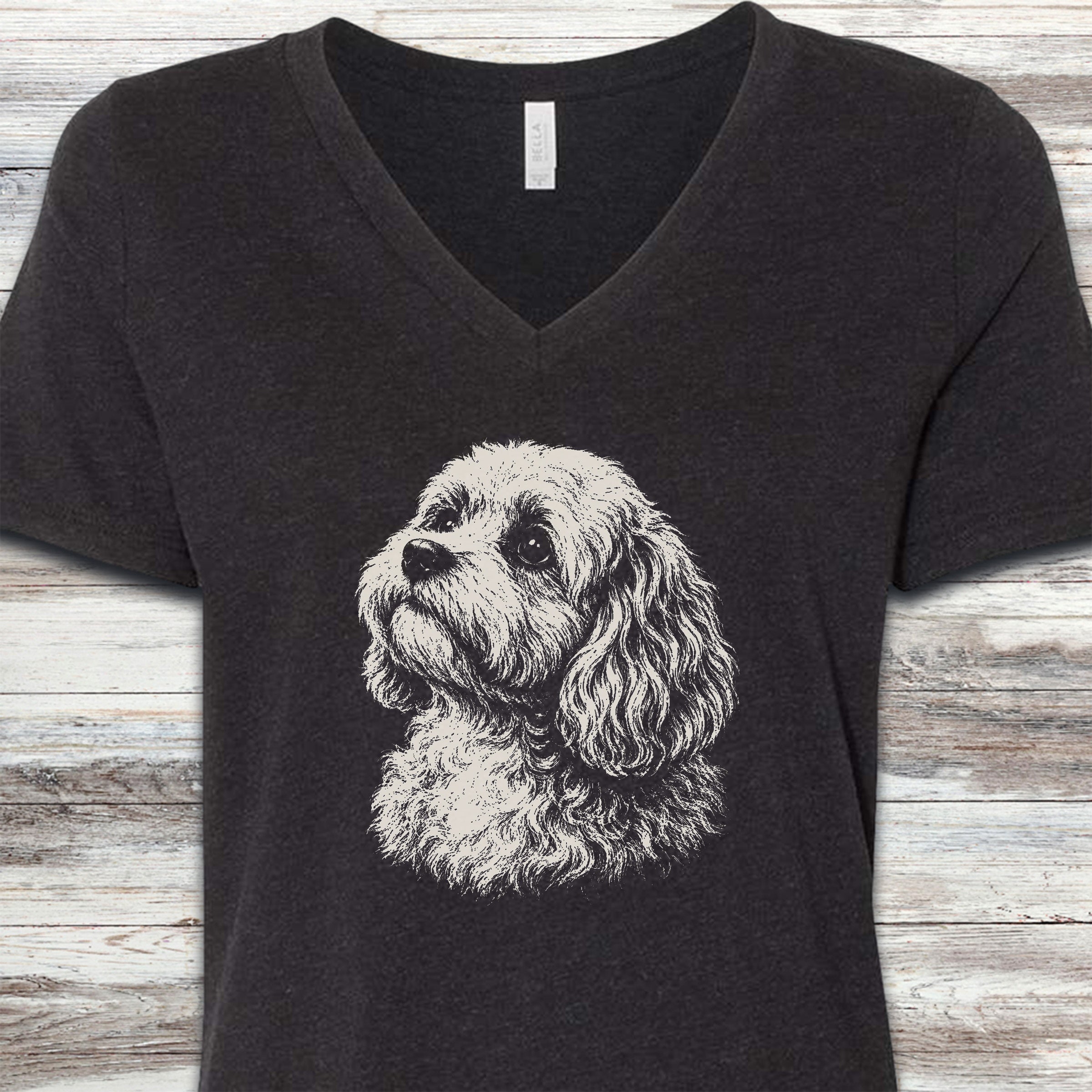 Cavapoo Loyalty V-Neck Tee - Black Heather