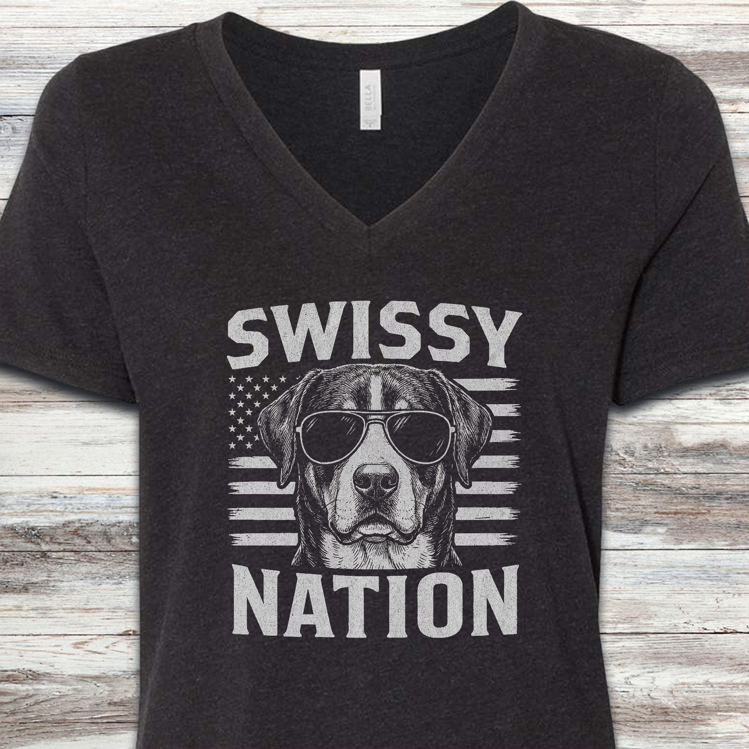 Swiss Mountain Dog Nation V-Neck Tee - Black Heather