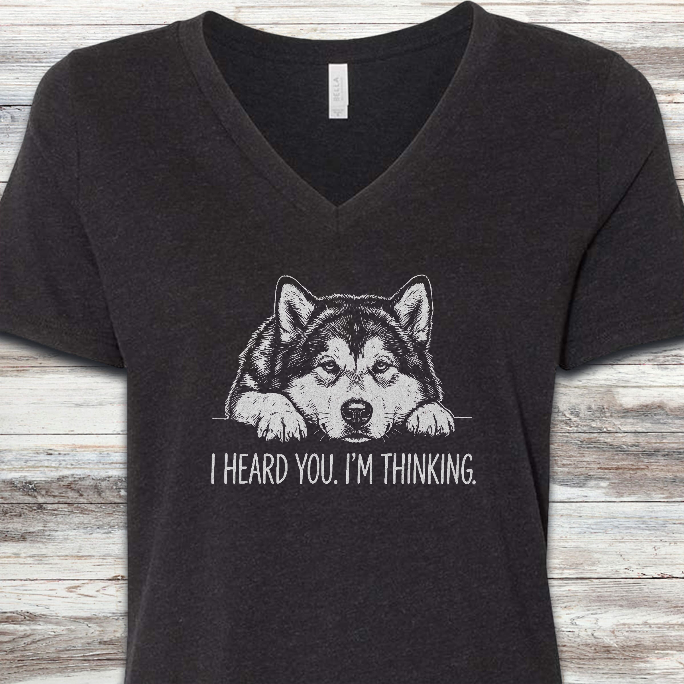 Alaskan Malamute Heard You V-Neck Tee - Black Heather