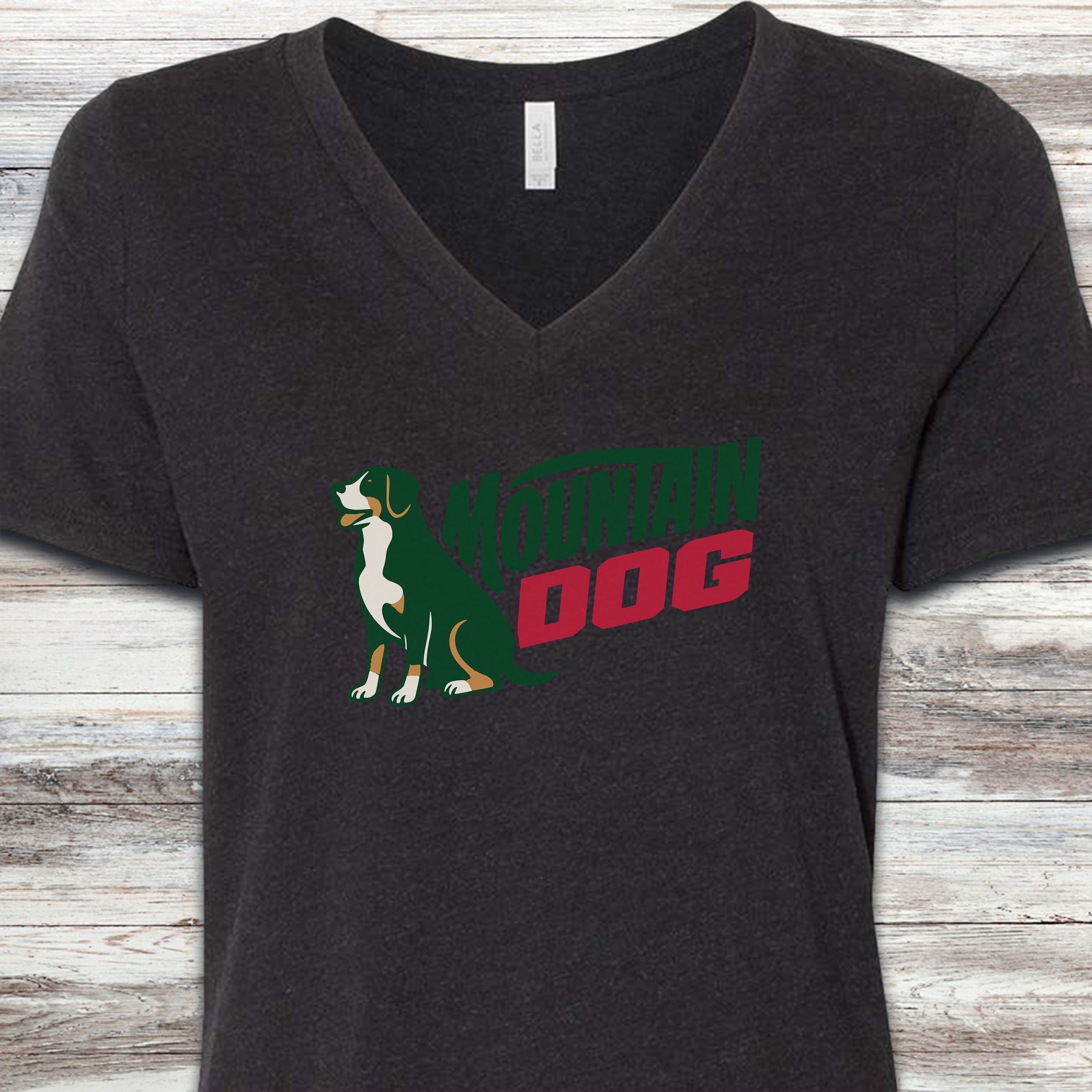 Swiss Mountain Dog V-Neck Tee - Black Heather