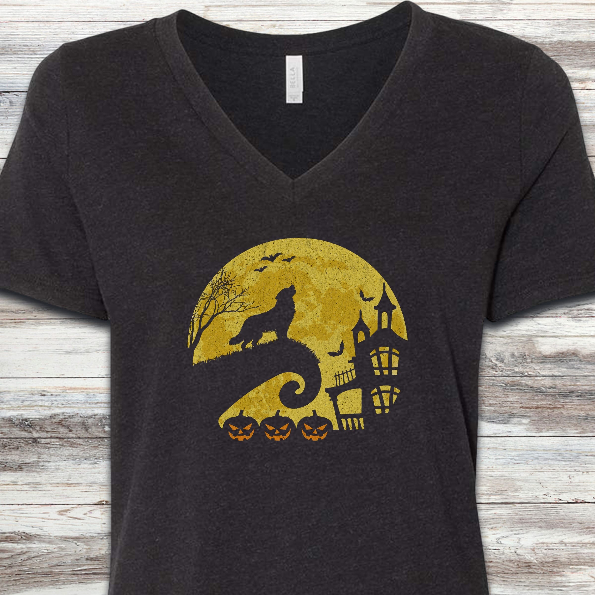 Australian Mountain Dog Halloween Moon V-Neck Tee - Black Heather