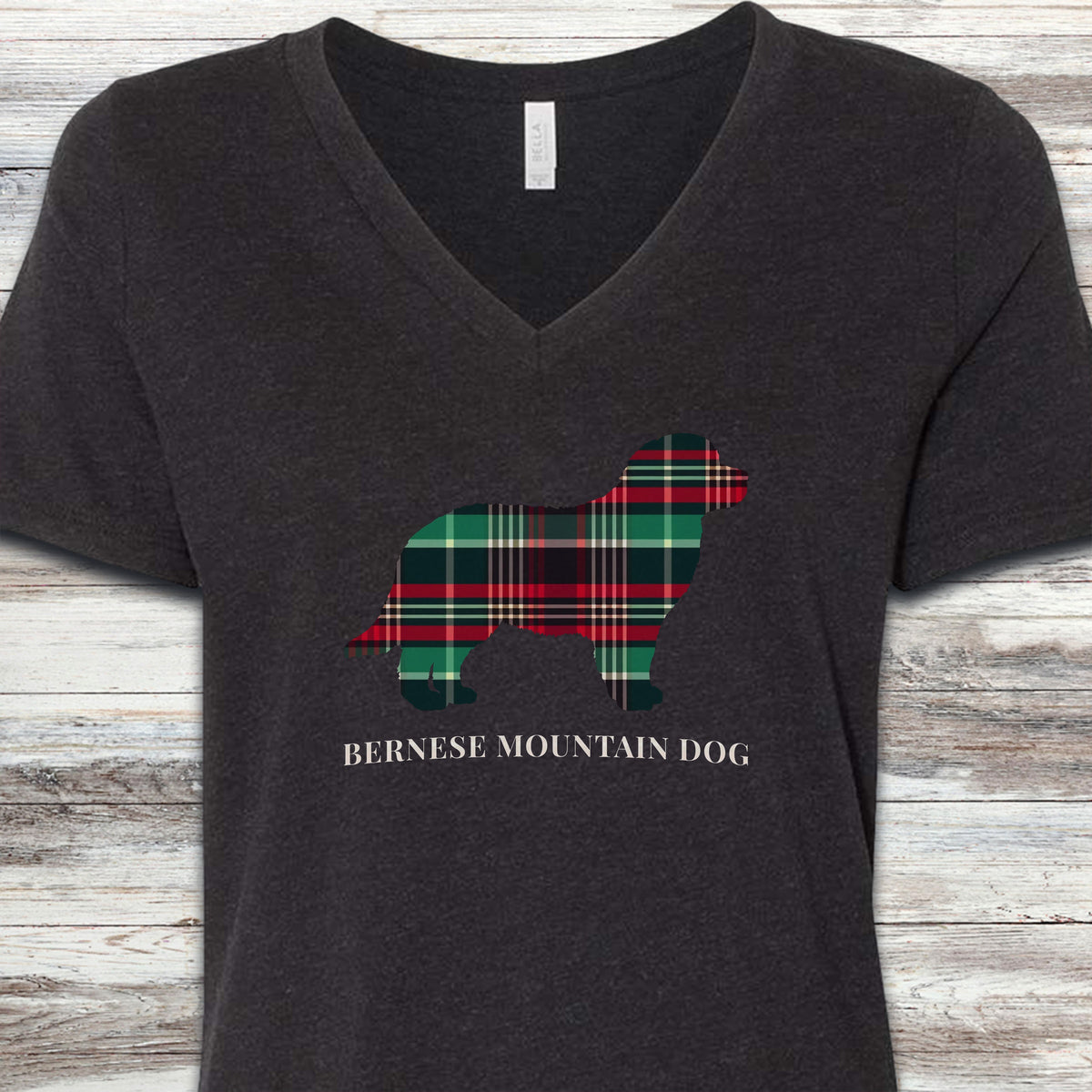 Bernese Mountain Dog Winter 2025 V-Neck Tee - Black Heather