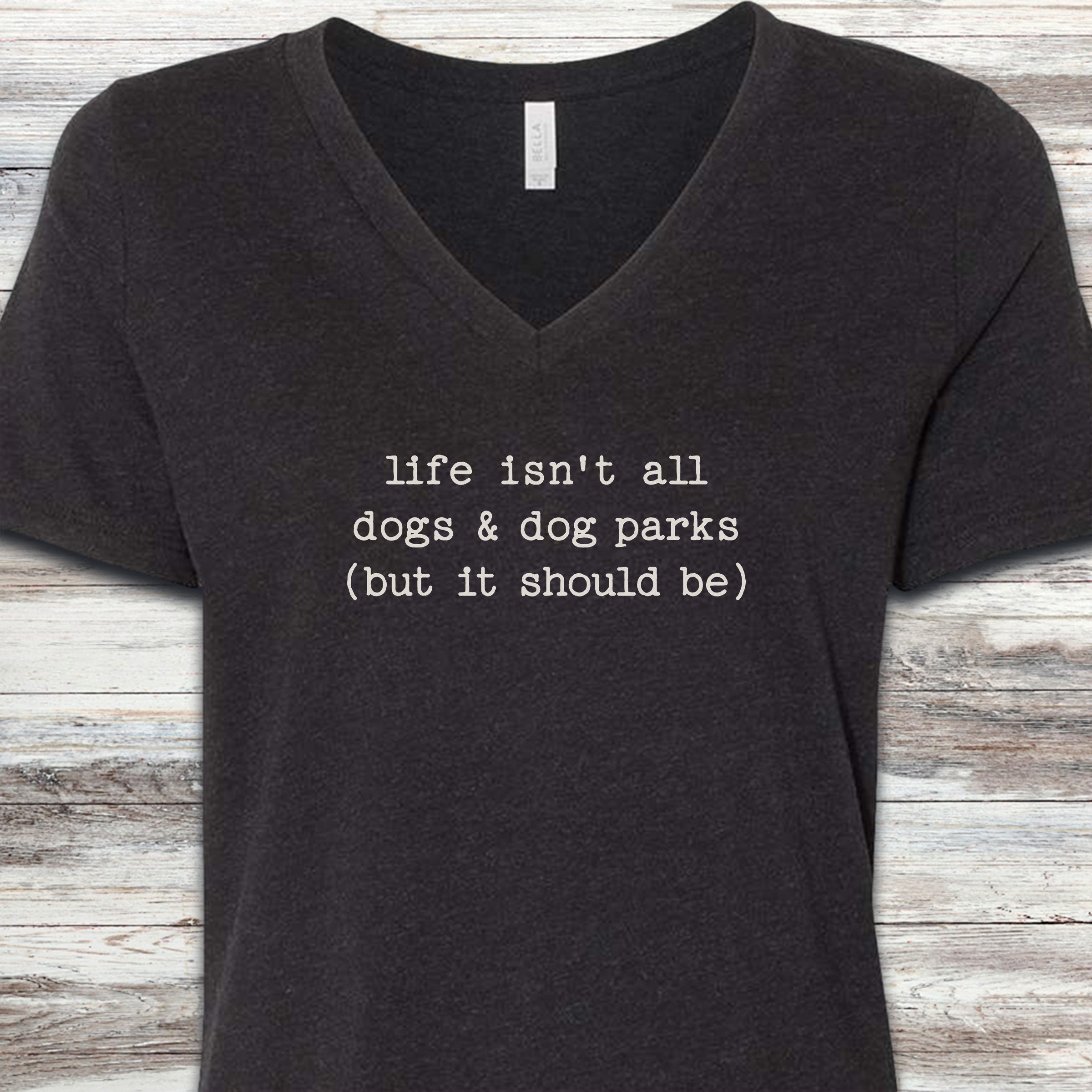 Dogs & Dog Parks V-Neck Tee - Black Heather
