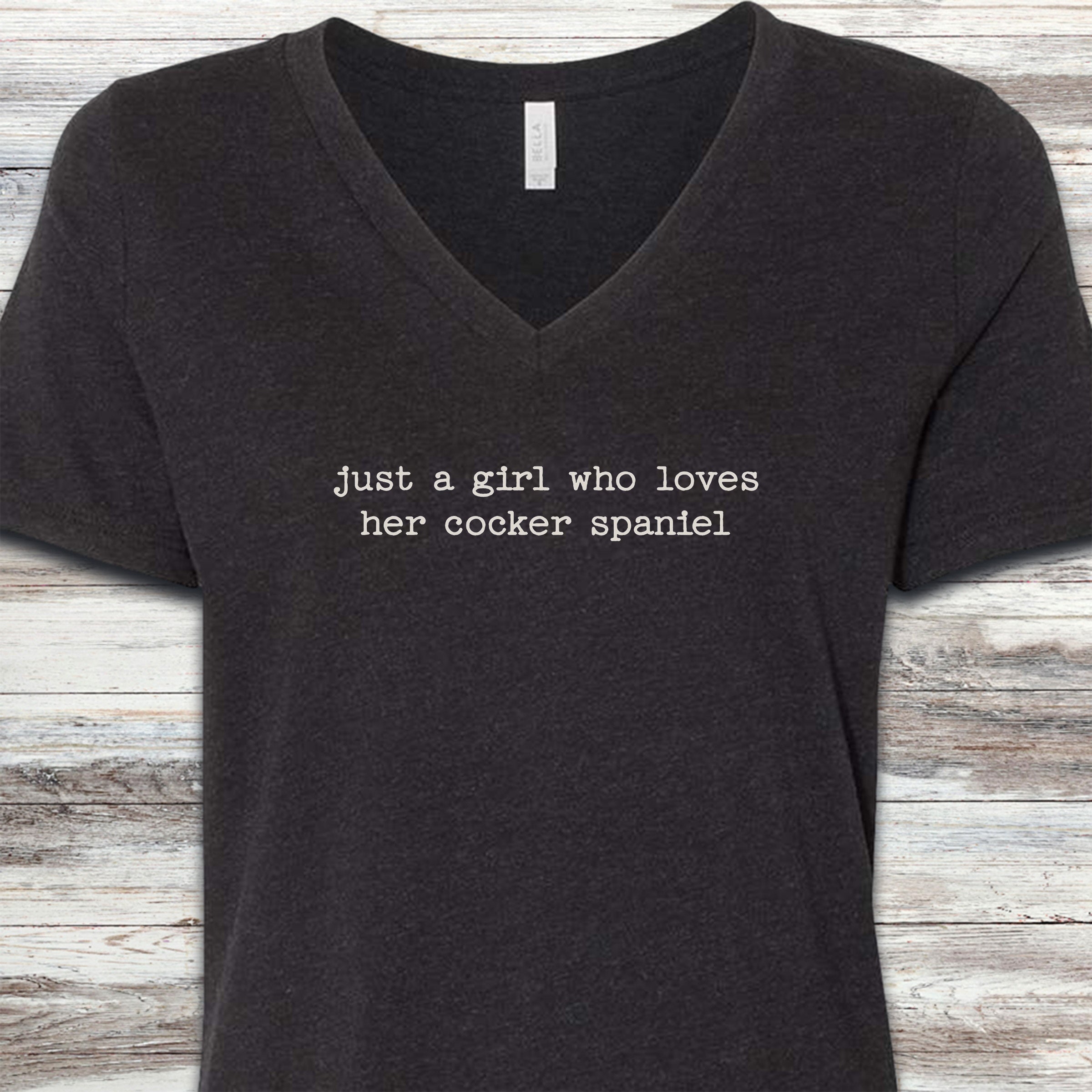 Cocker Spaniel Girl V-Neck Tee - Black Heather