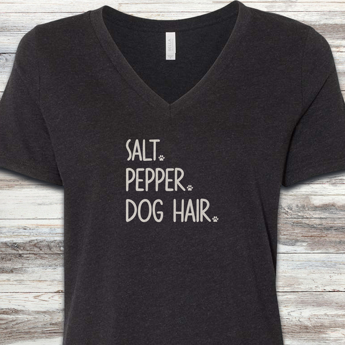 Salt Pepper Dog Hair V-Neck Tee - Black Heather