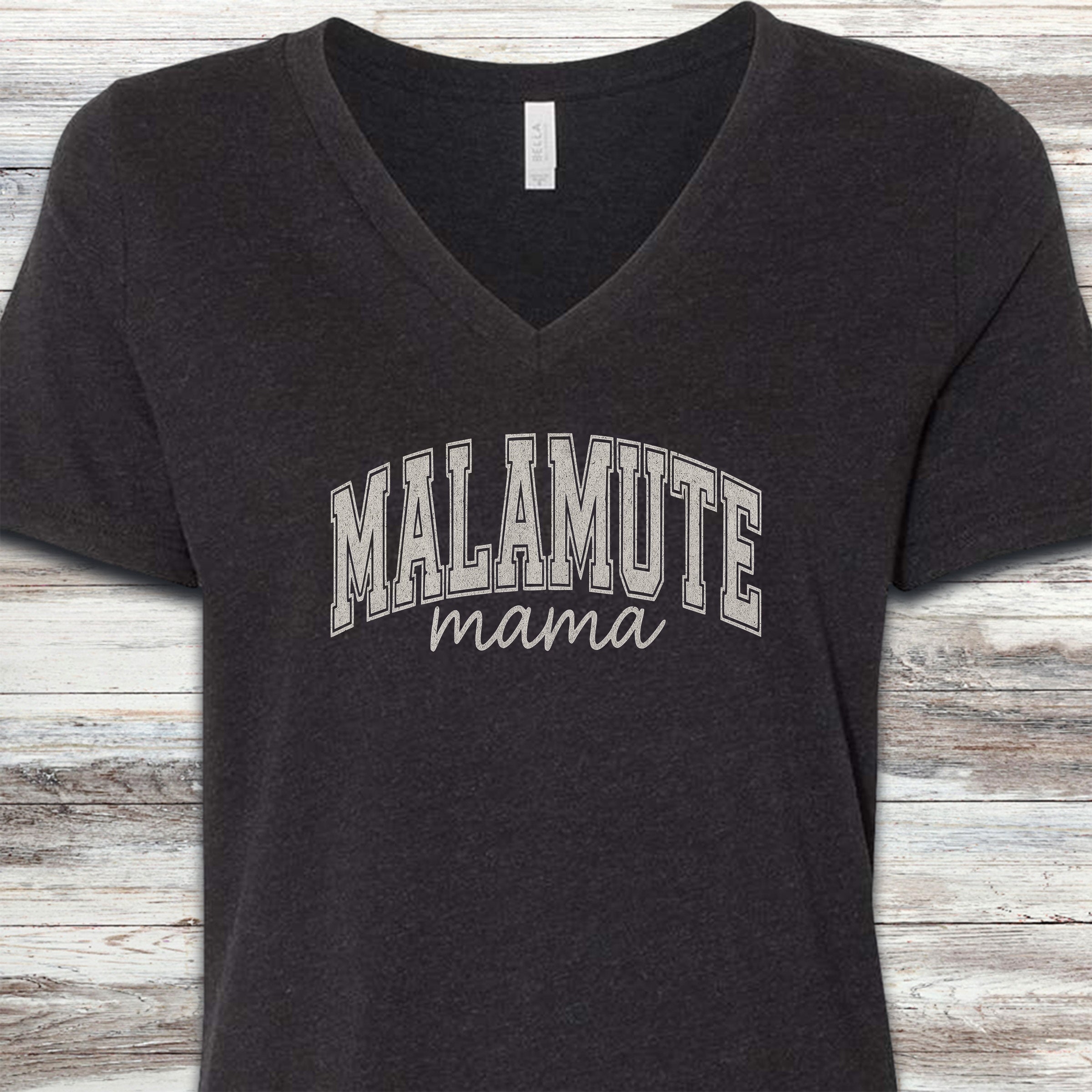 Malamute Mama V-Neck Tee - Black Heather