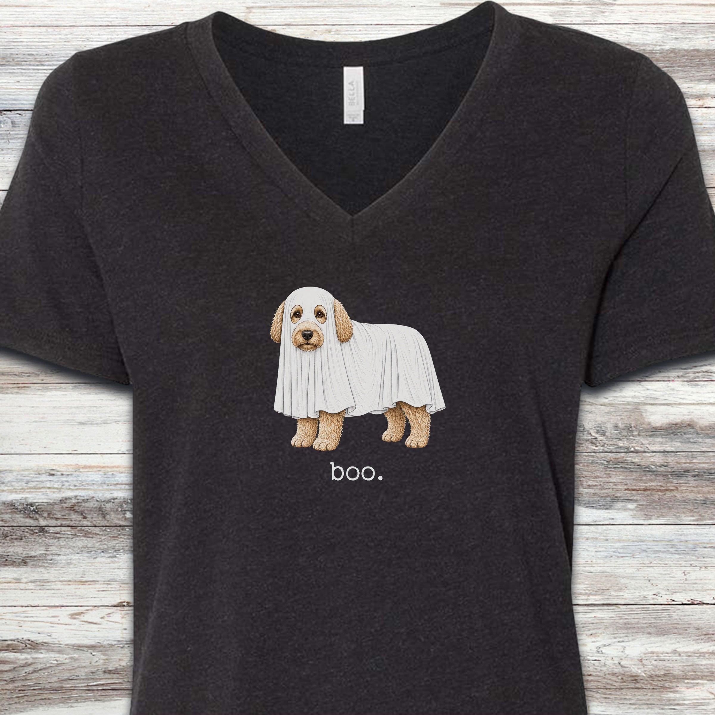 Labradoodle Boo V-Neck Tee - Black Heather