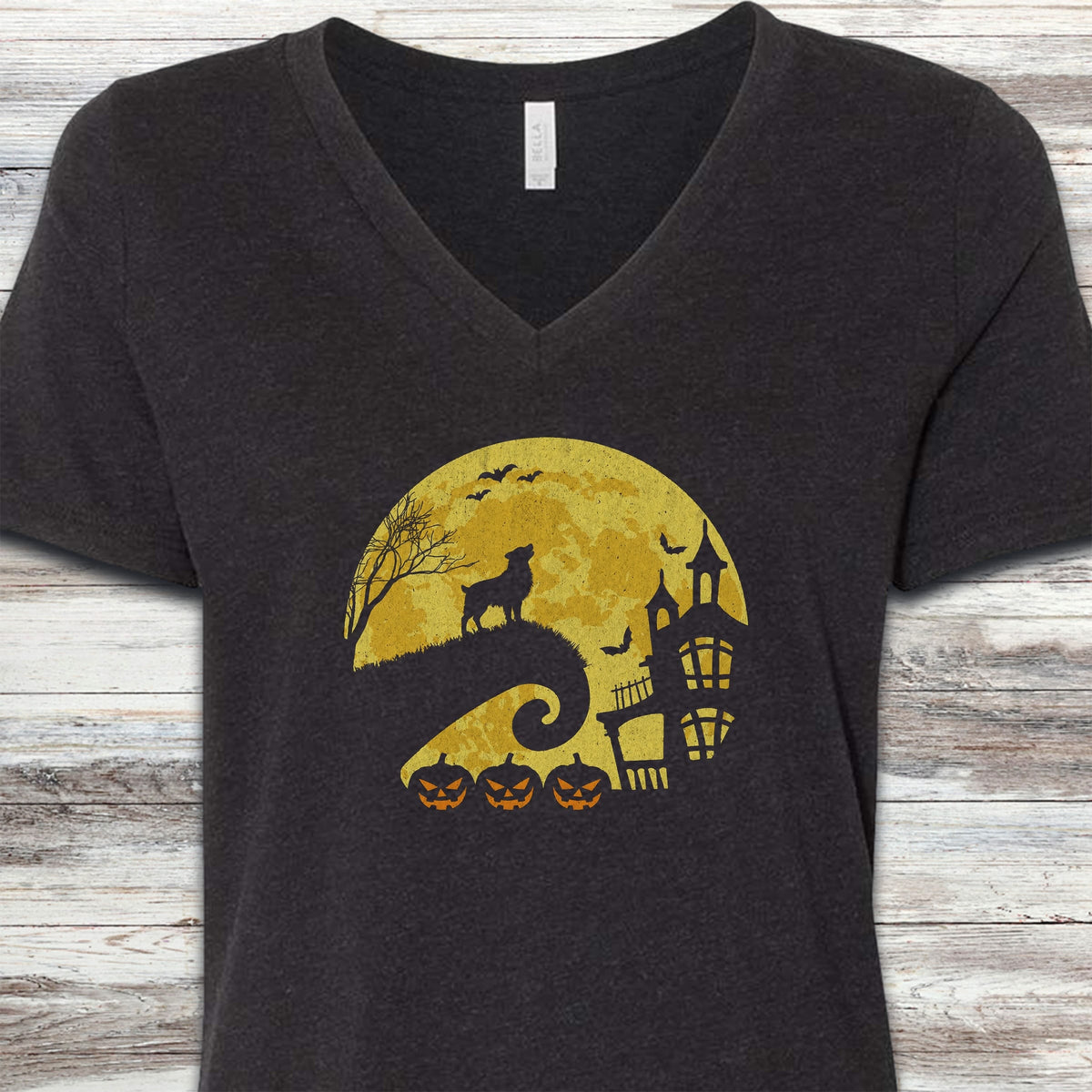American Shepherd Halloween Moon V-Neck Tee - Black Heather