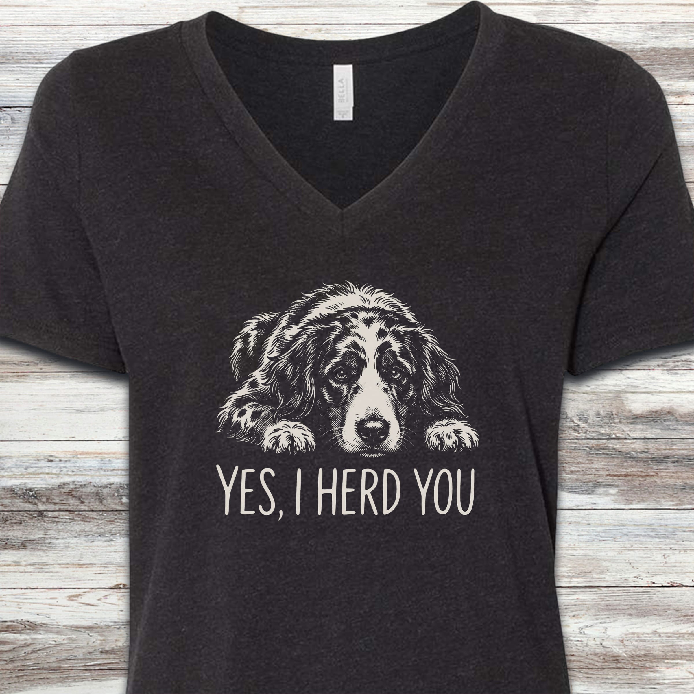 Aussiedoodle Herd You V-Neck Tee - Black Heather