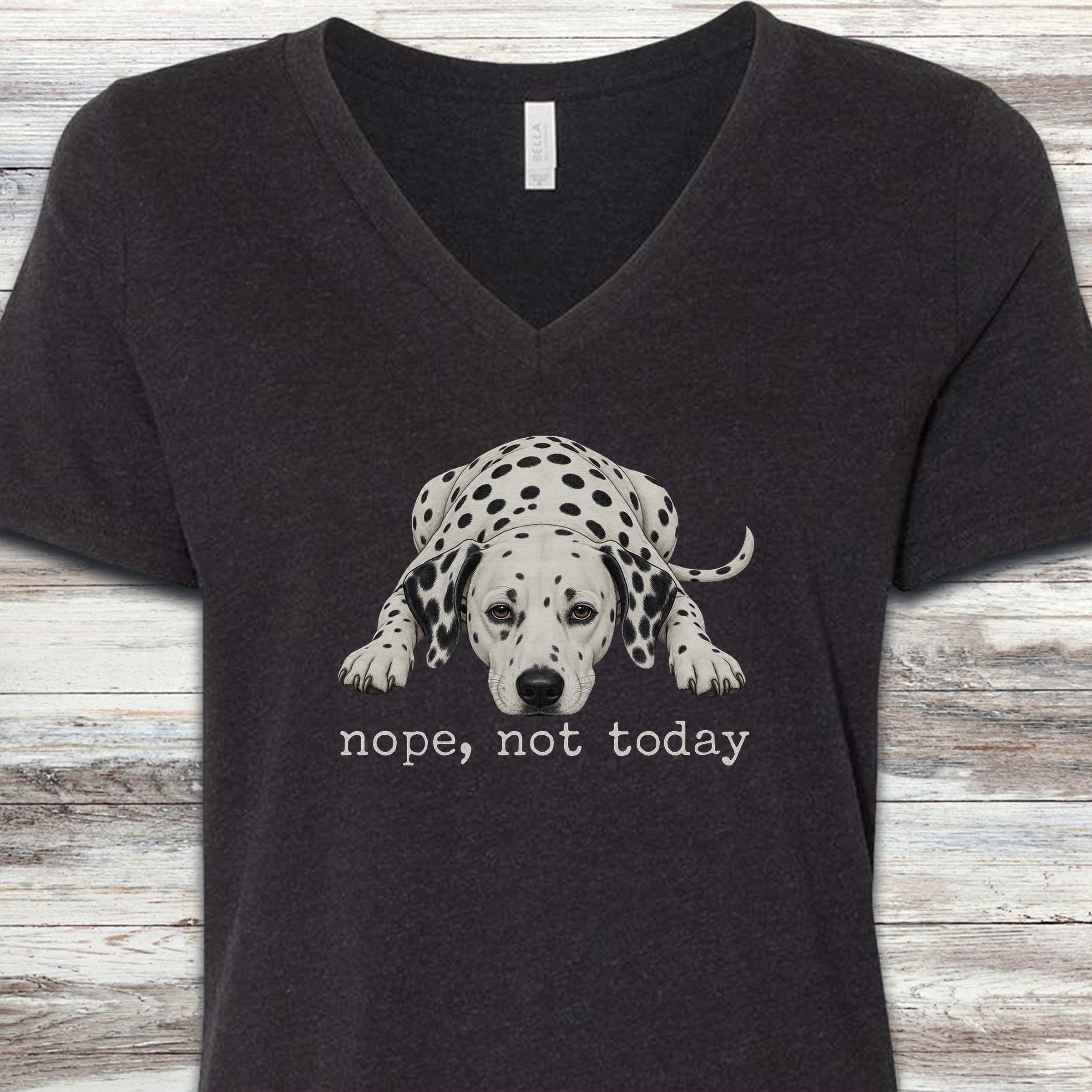 Dalmatian Nope V-Neck Tee - Black Heather