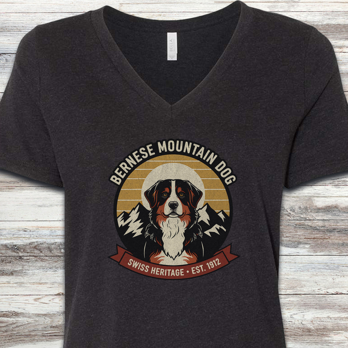 Bernese Mountain Dog Heritage V-Neck Tee - Black Heather