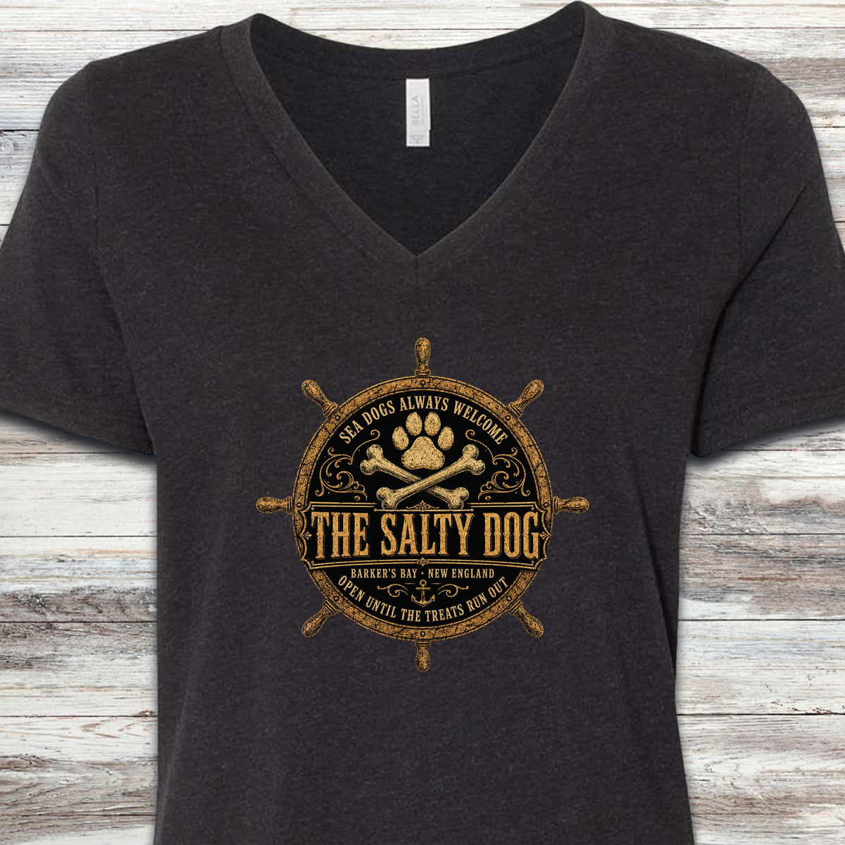 The Salty Dog V-Neck Tee - Black Heather