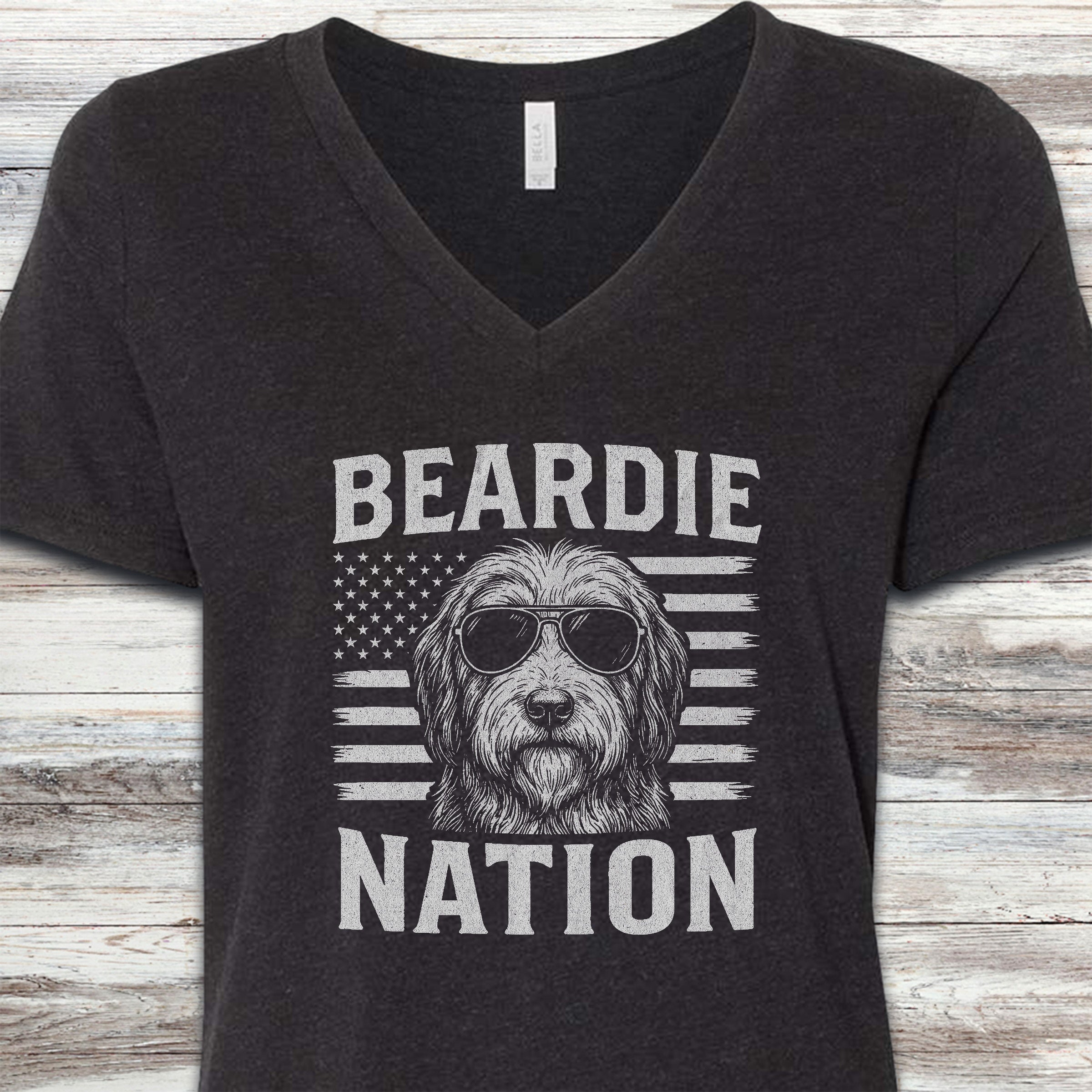 Bearded Collie Nation V-Neck Tee - Black Heather