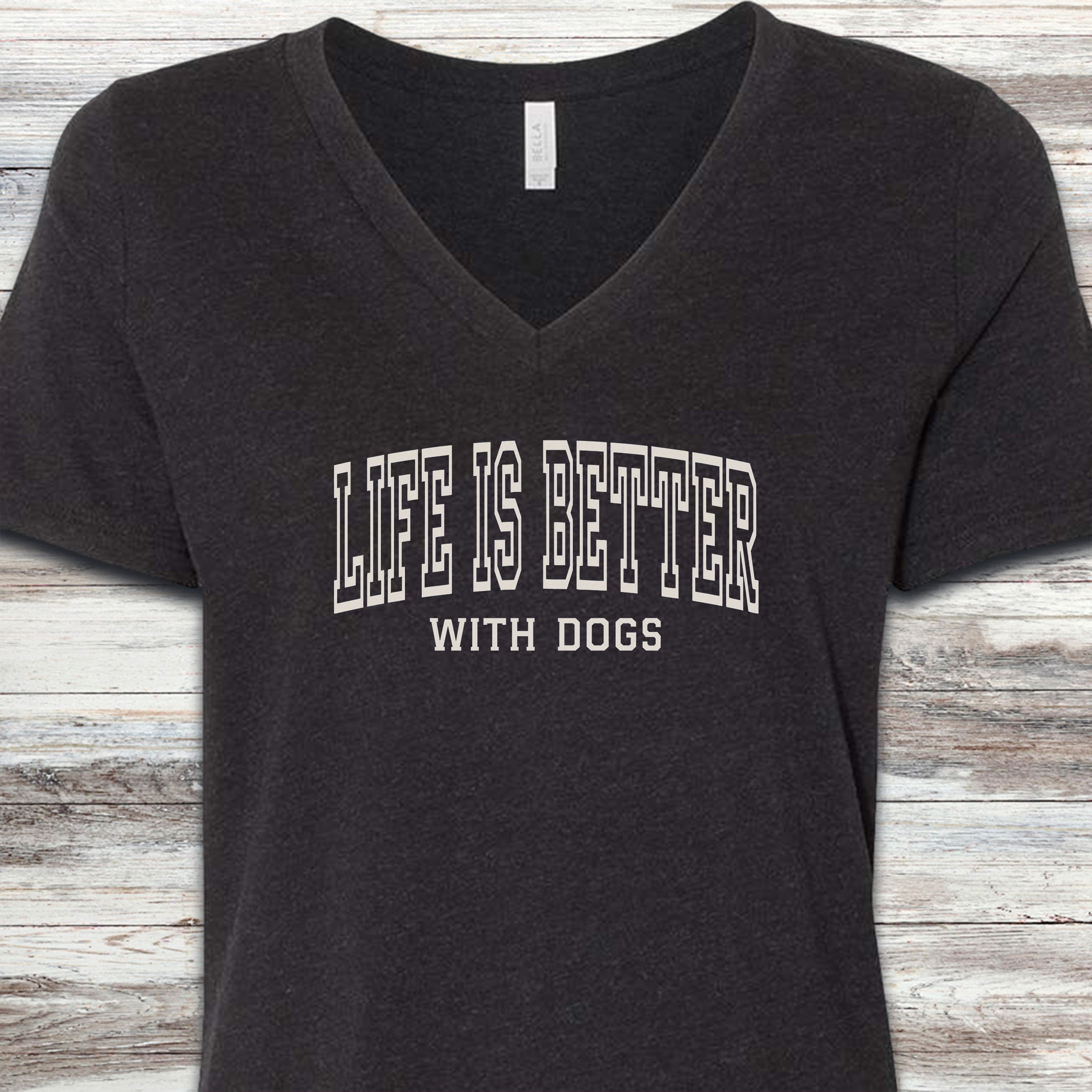 Life Is Better With Dogs V-Neck Tee - Black Heather