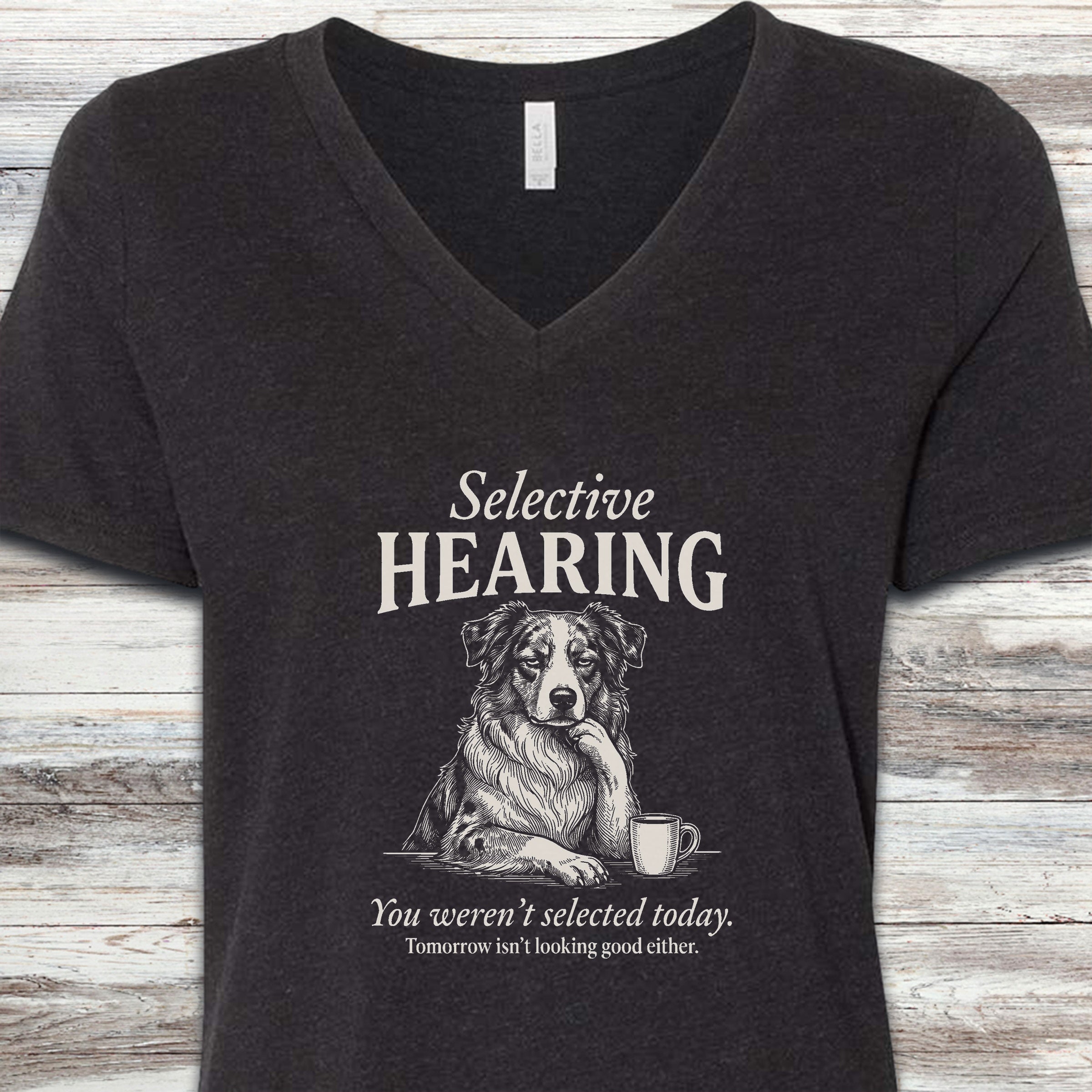 Australian Shepherd Selective Hearing V-Neck Tee - Black Heather