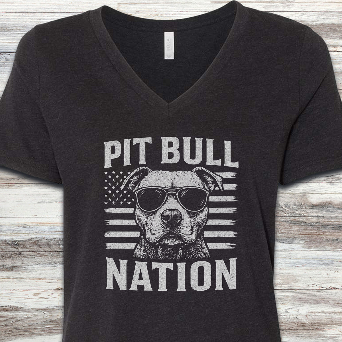 Pit Bull Nation V-Neck Tee - Black Heather