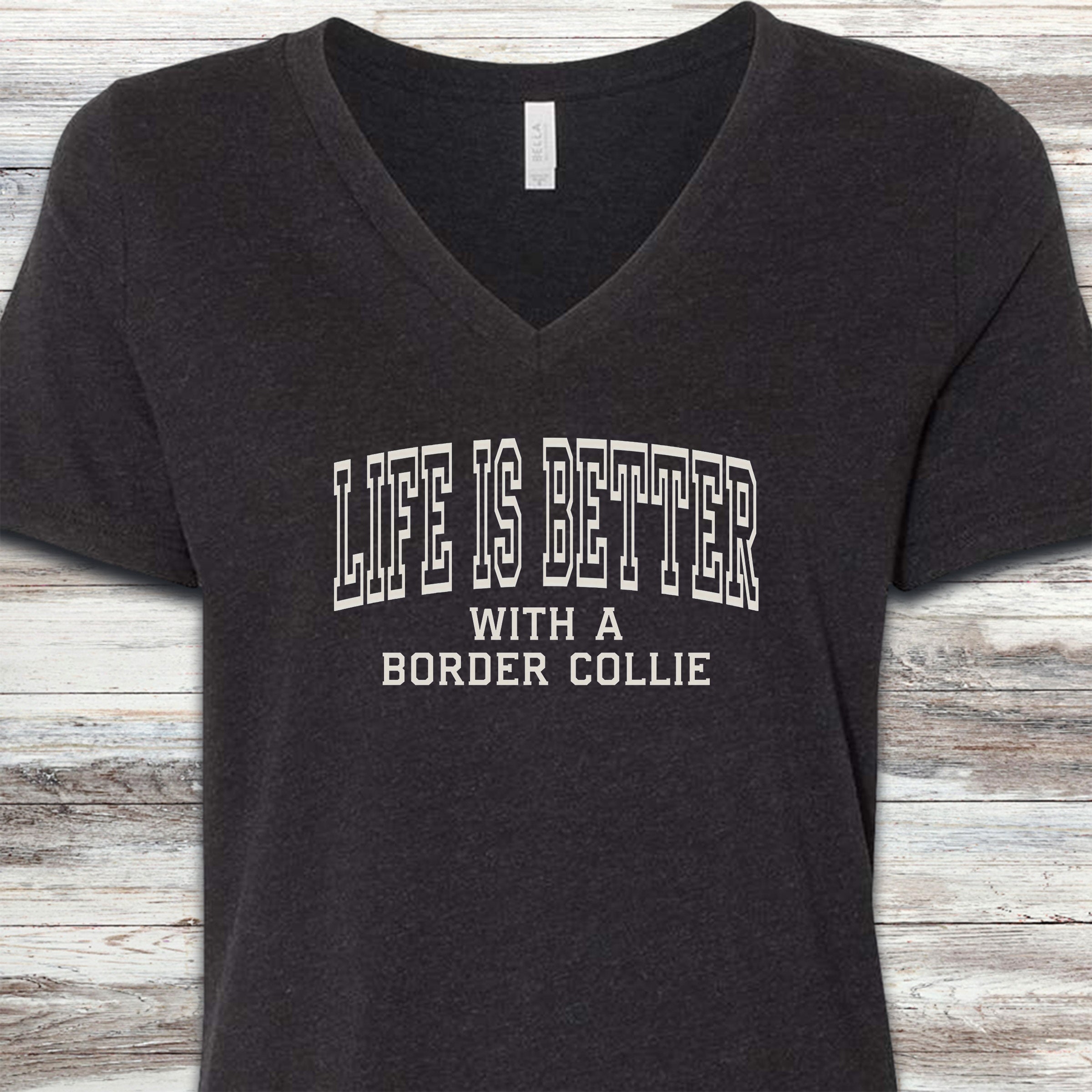 Border Collie Better V-Neck Tee - Black Heather
