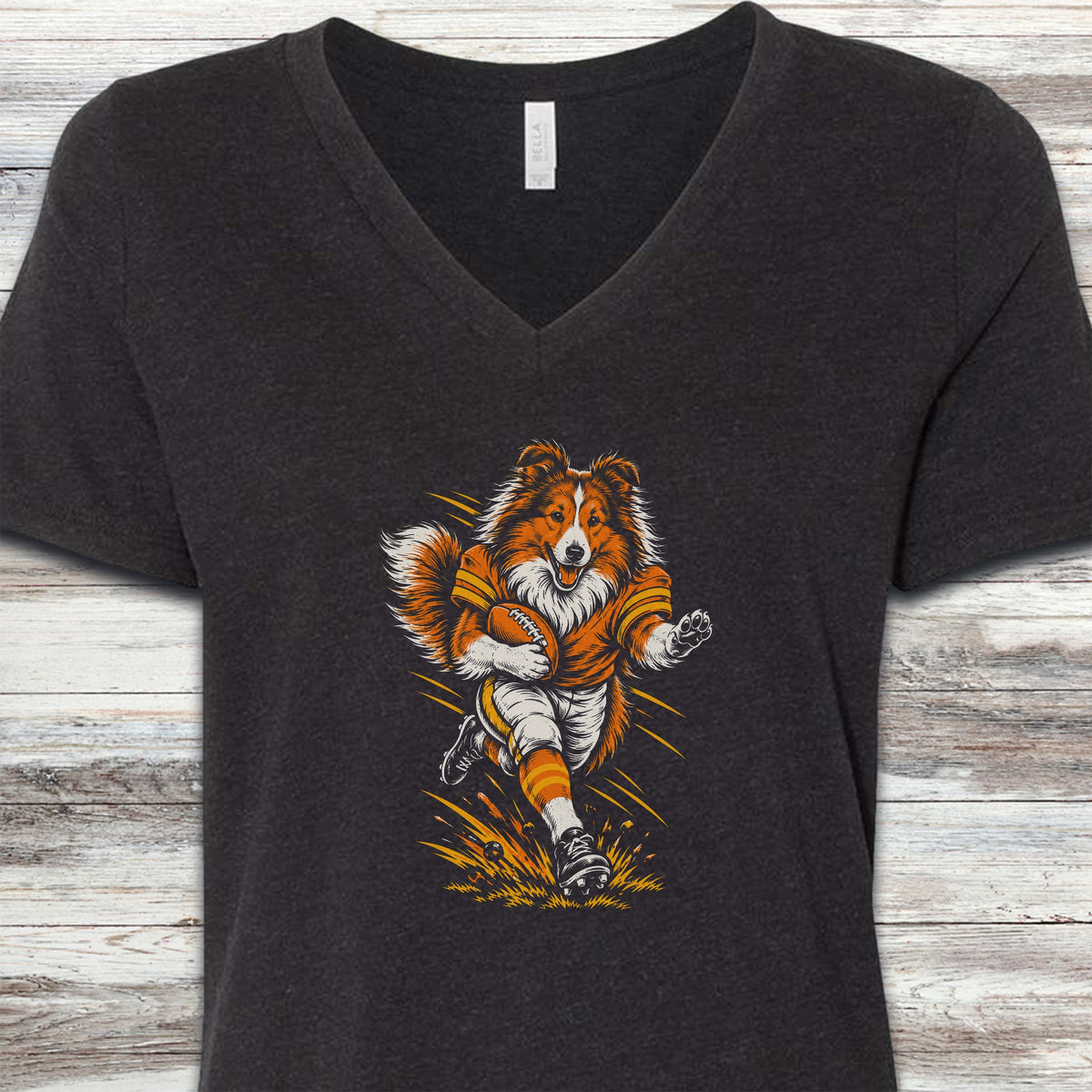 Shetland Sheepdog Football V-Neck Tee - Black Heather