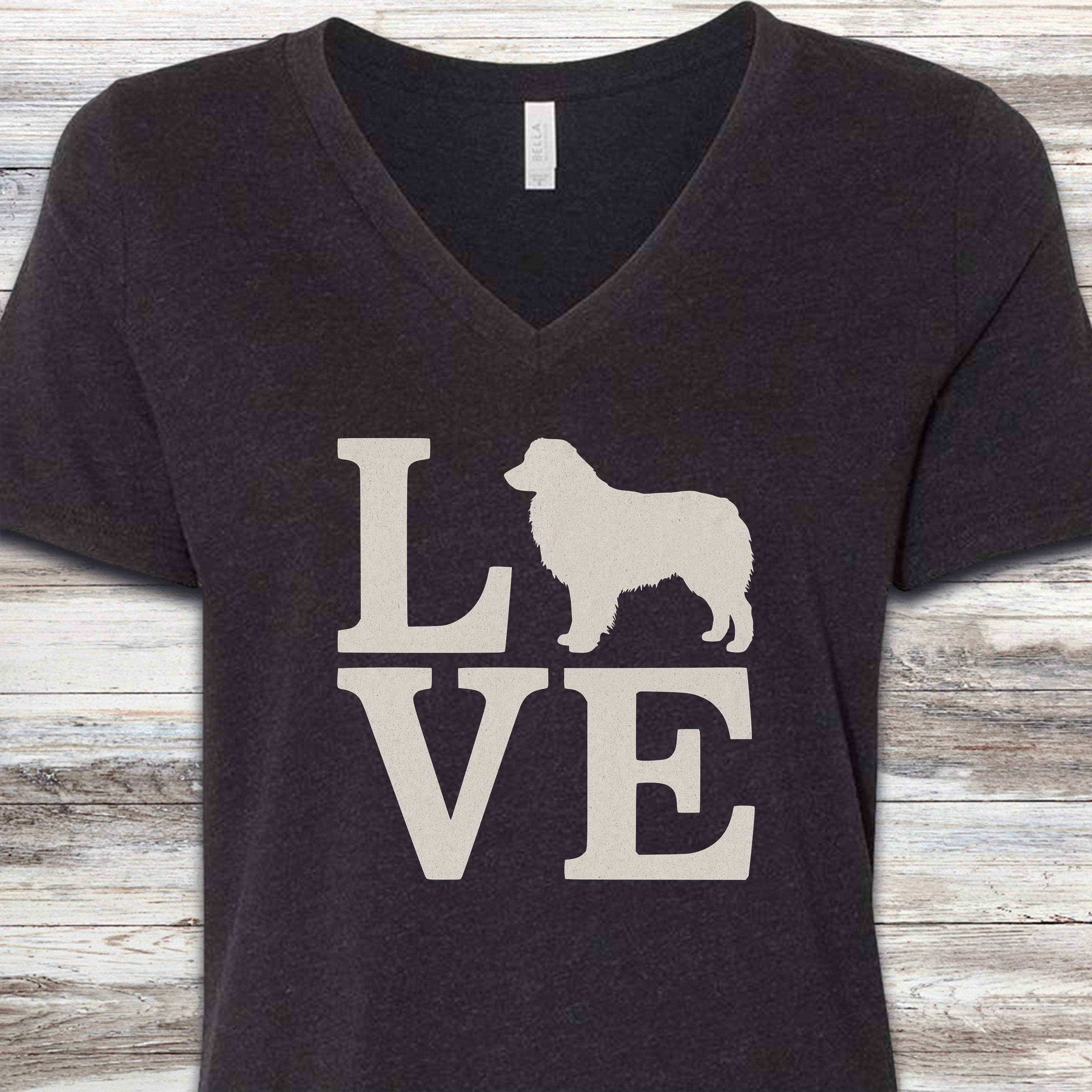 Australian Shepherd Love V-Neck Tee - Black Heather