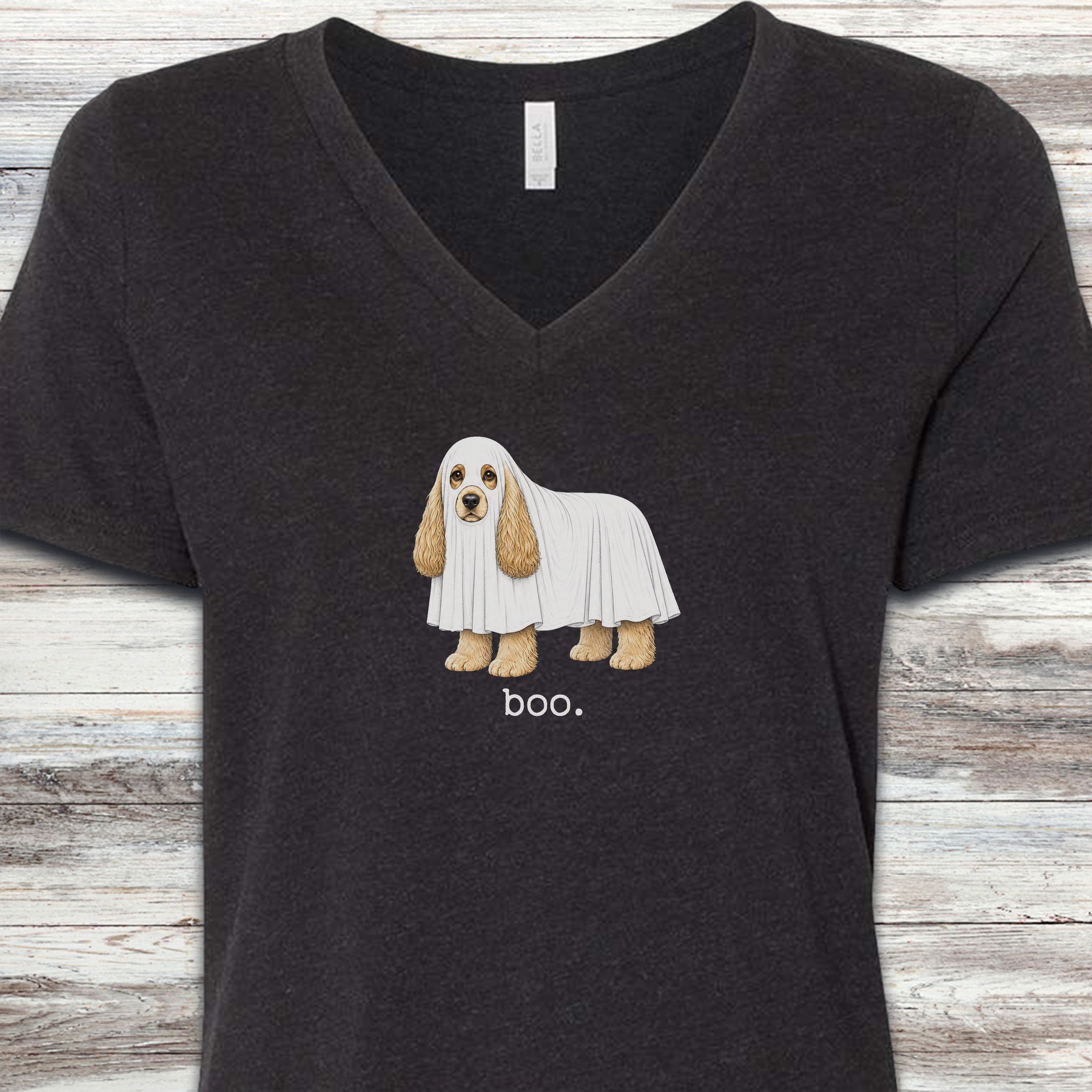 Cocker Spaniel Boo V-Neck Tee - Black Heather