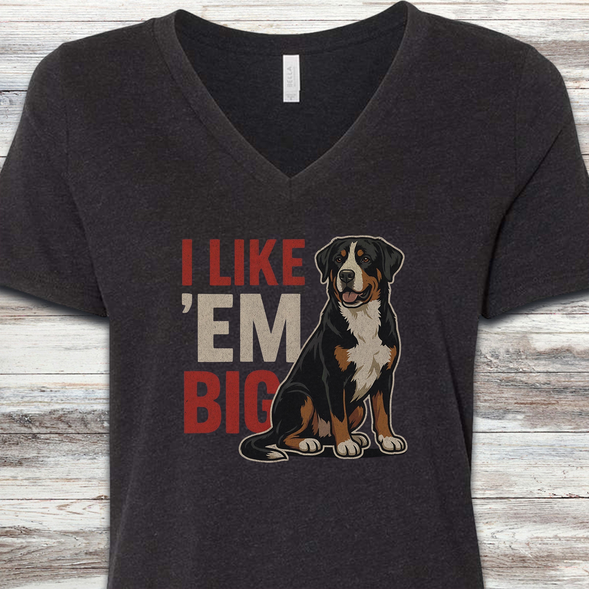 Swiss Mountain Dog Big V-Neck Tee - Black Heather