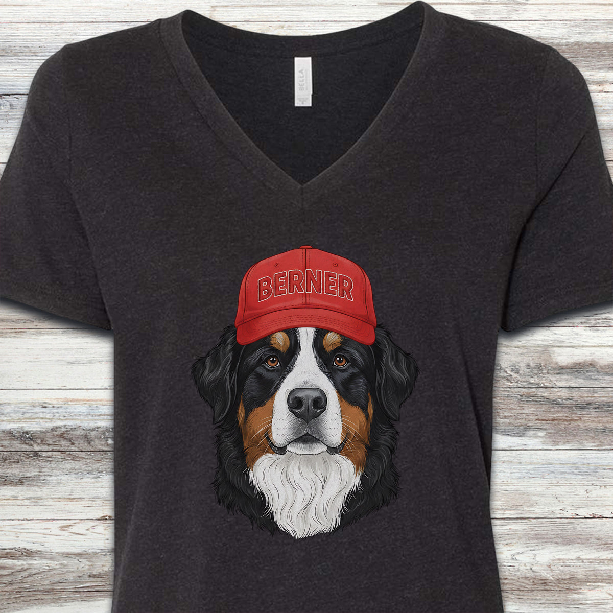 Bernese Mountain Dog Berner Hat V-Neck Tee - Black Heather