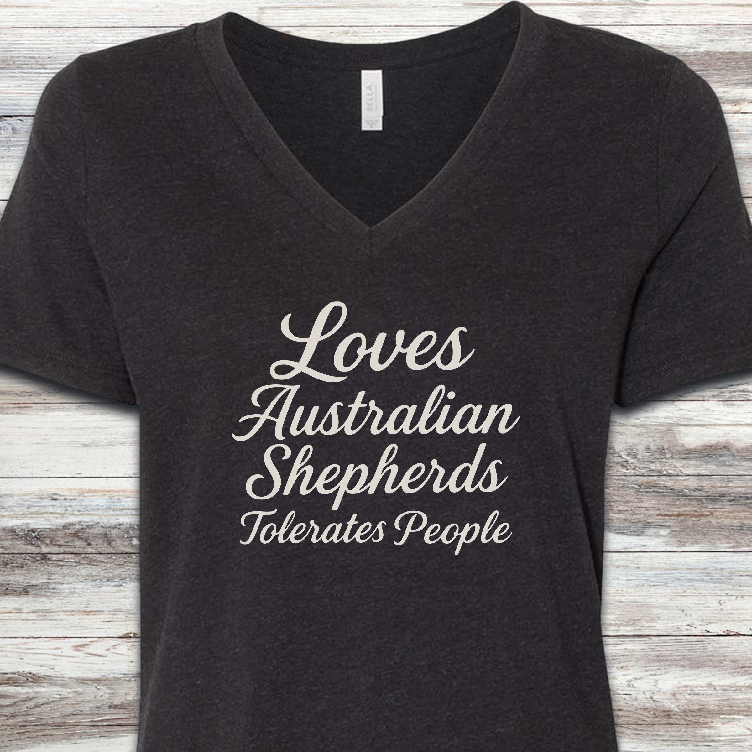 Australian Shepherd Tolerates People V-Neck Tee - Black Heather
