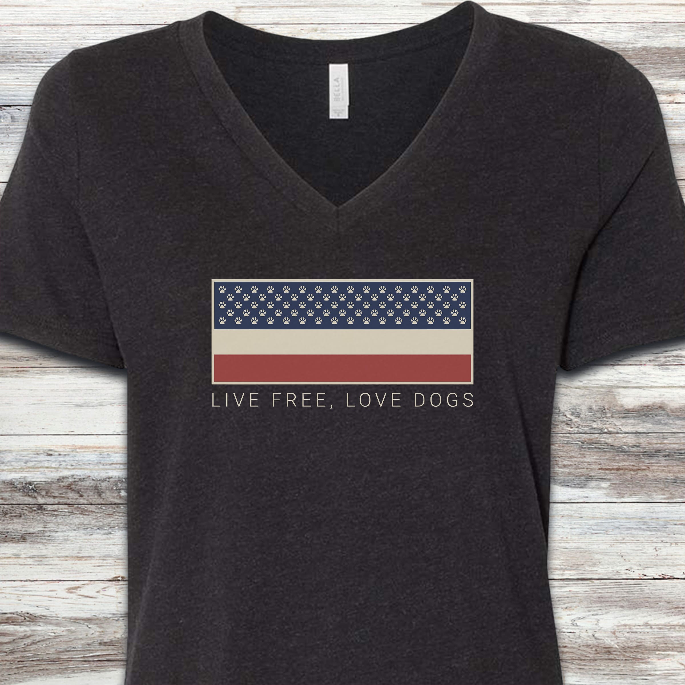 Live Free Love Dogs V-Neck Tee - Black Heather