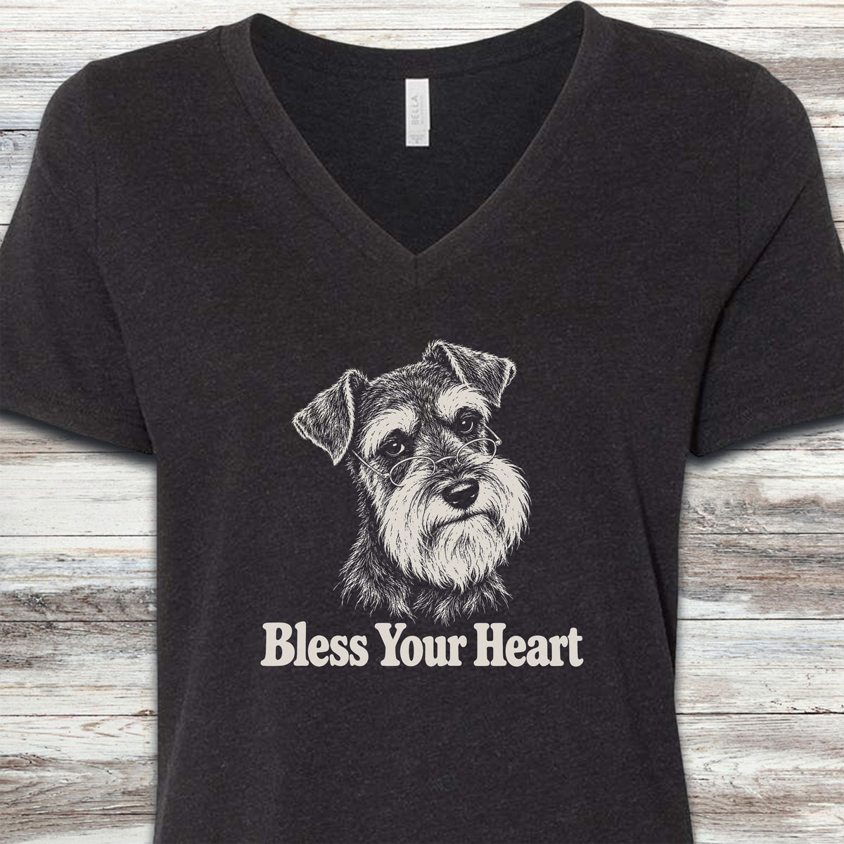 Schnauzer Bless Your Heart V-Neck Tee - Black Heather
