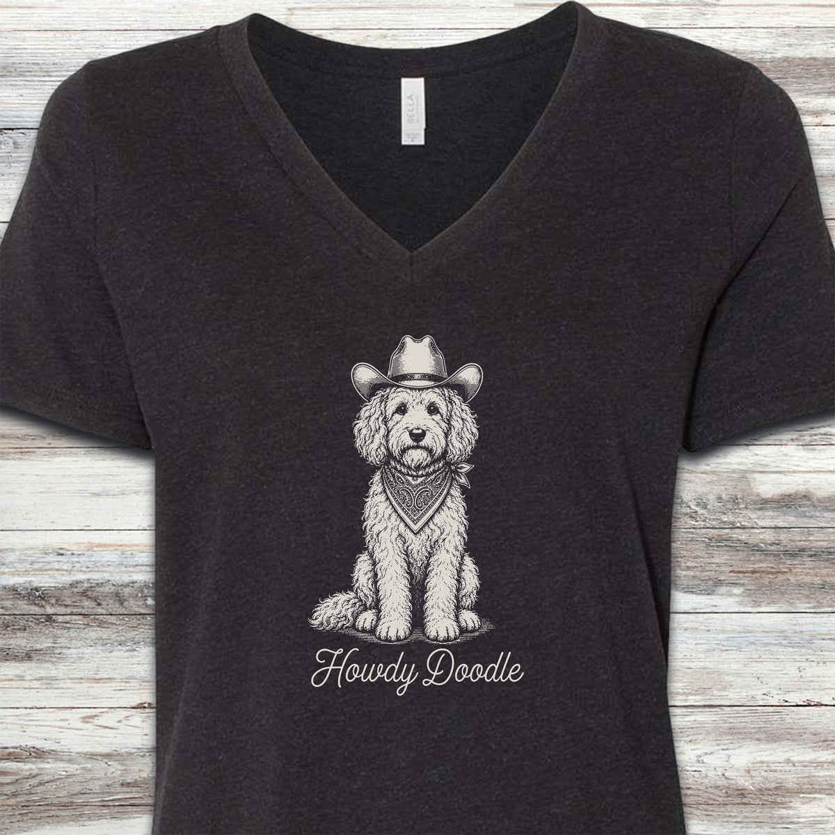 Goldendoodle Howdy Doodle V-Neck Tee - Black Heather
