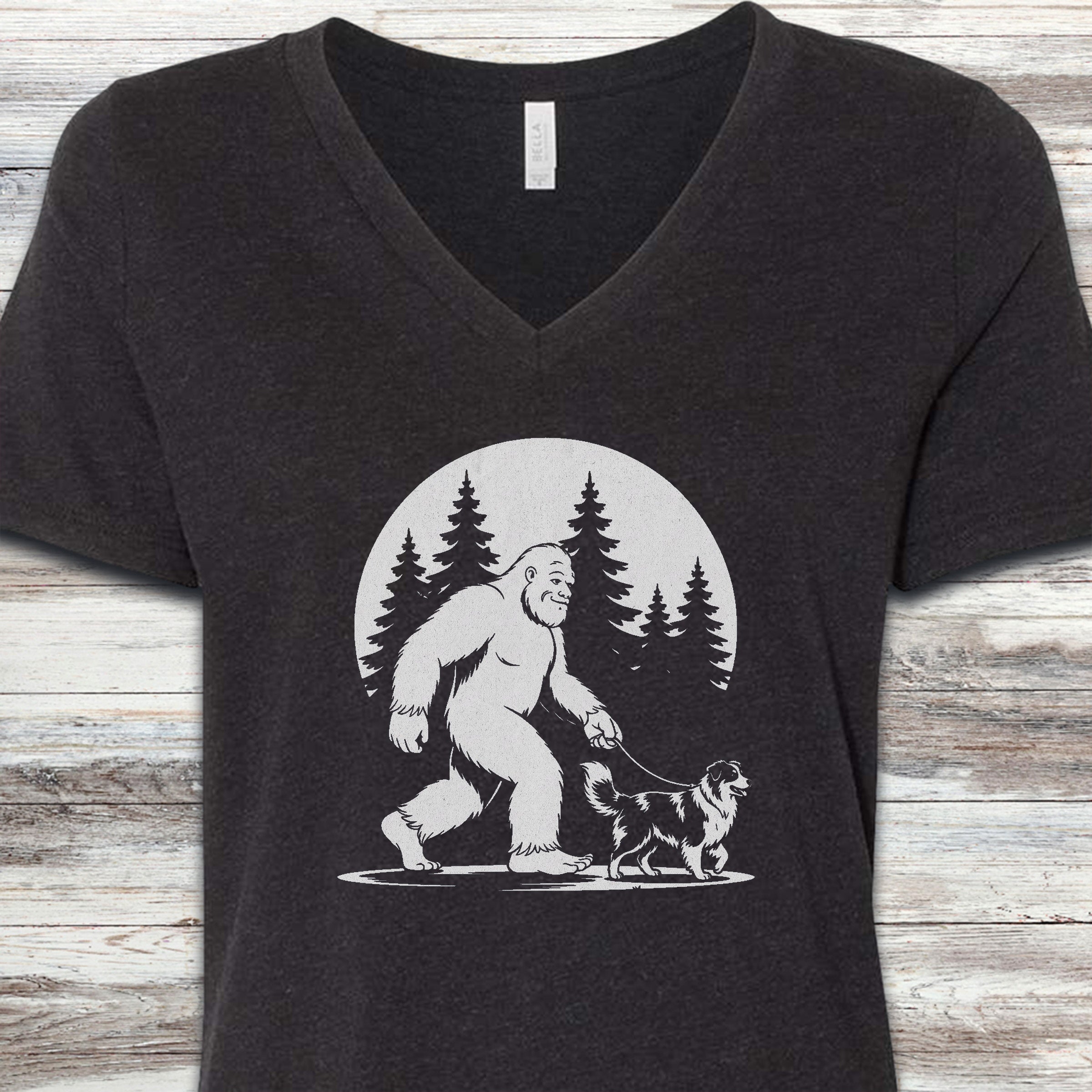 Australian Shepherd Bigfoot V-Neck Tee - Black Heather