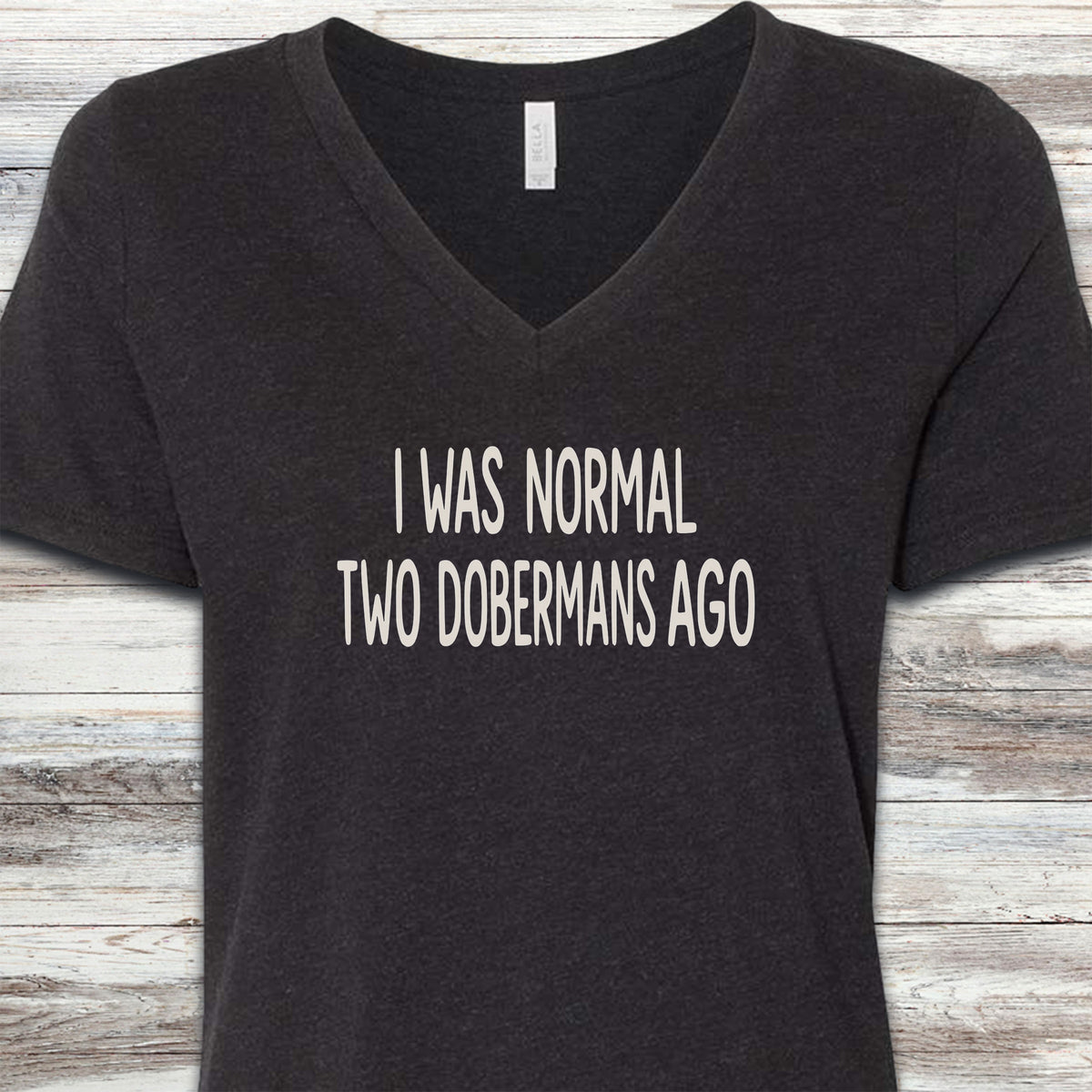 Doberman Normal V-Neck Tee - Black Heather