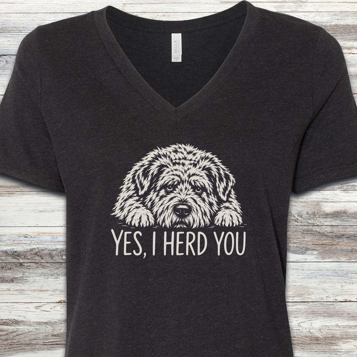 Bouvier Herd You V-Neck Tee - Black Heather