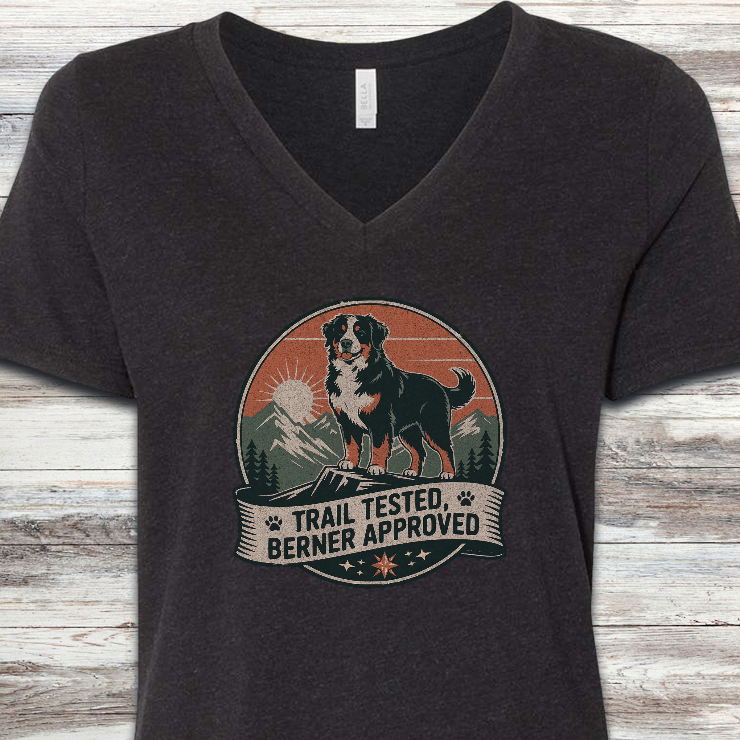 Bernese Mountain Dog Tested V-Neck Tee - Black Heather