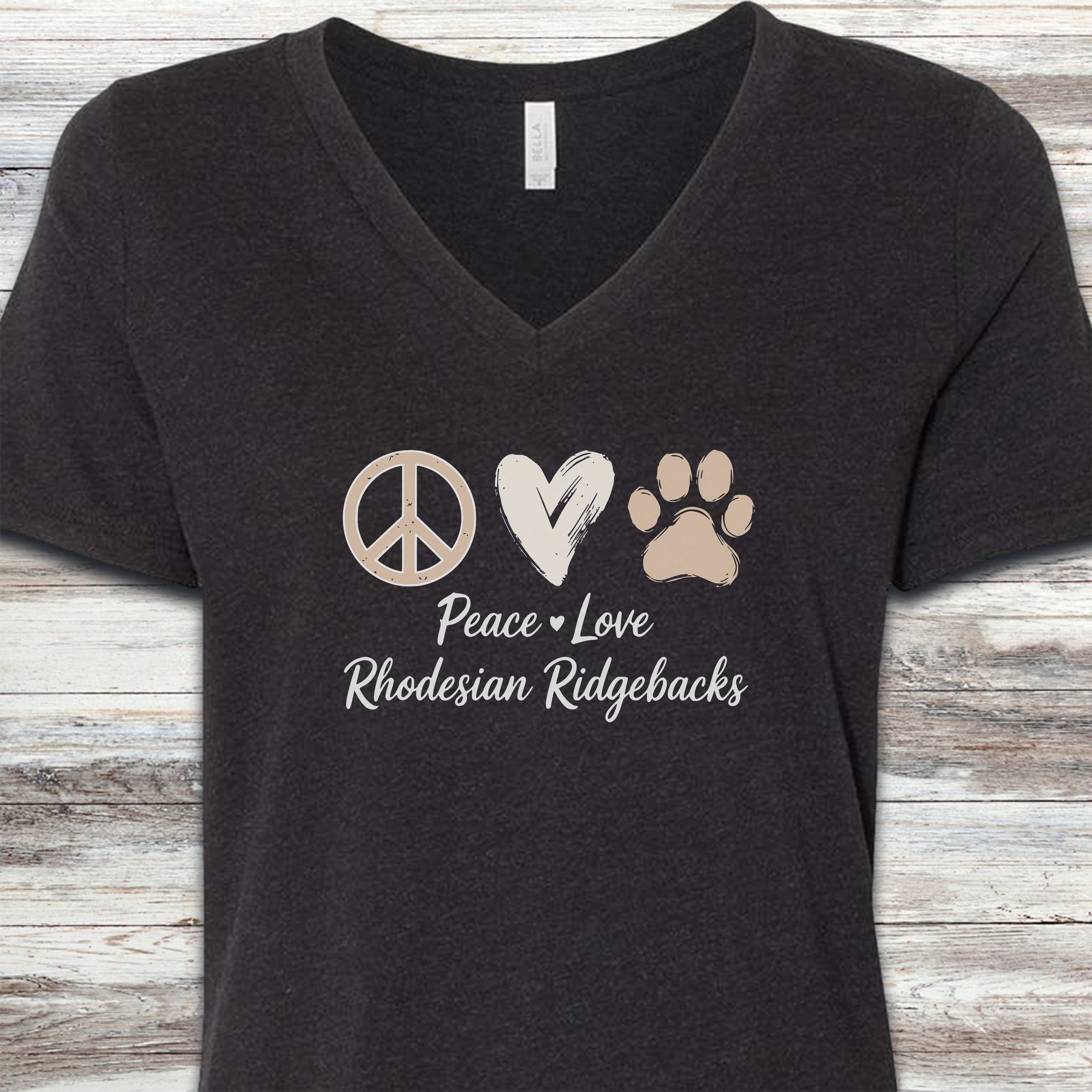 Rhodesian Ridgeback Peace V-Neck Tee - Black Heather